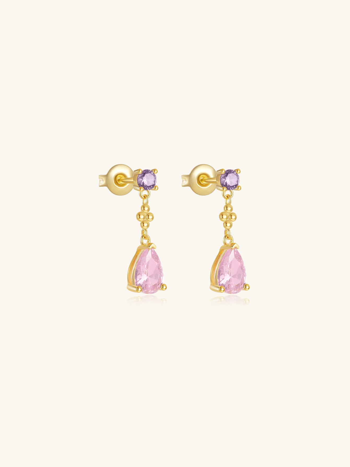 925 Sterling Silver Pink Teardrop Zircon Drop Earrings
