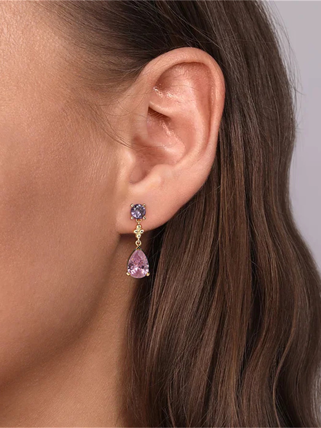 925 Sterling Silver Pink Teardrop Zircon Drop Earrings