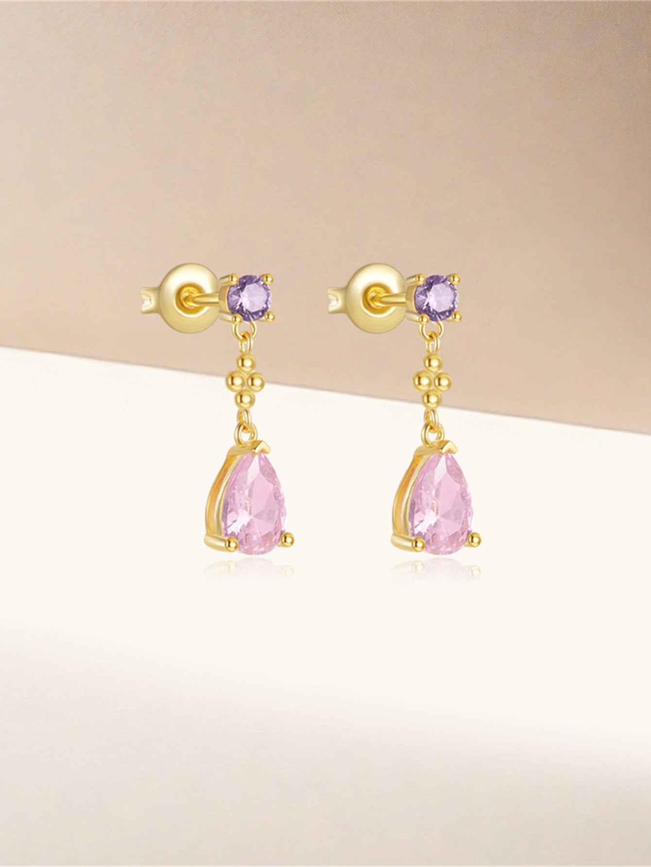 925 Sterling Silver Pink Teardrop Zircon Drop Earrings
