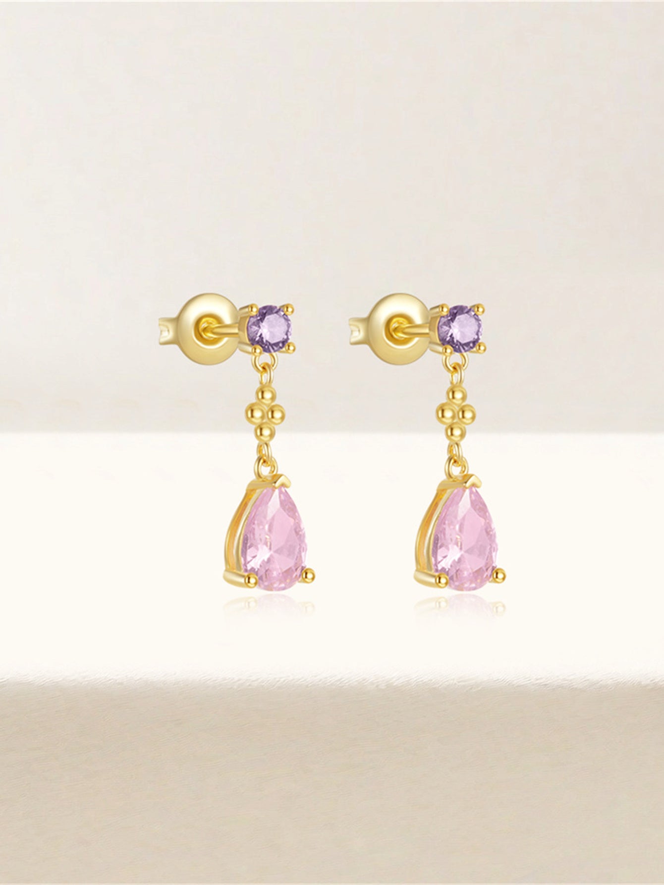 925 Sterling Silver Pink Teardrop Zircon Drop Earrings