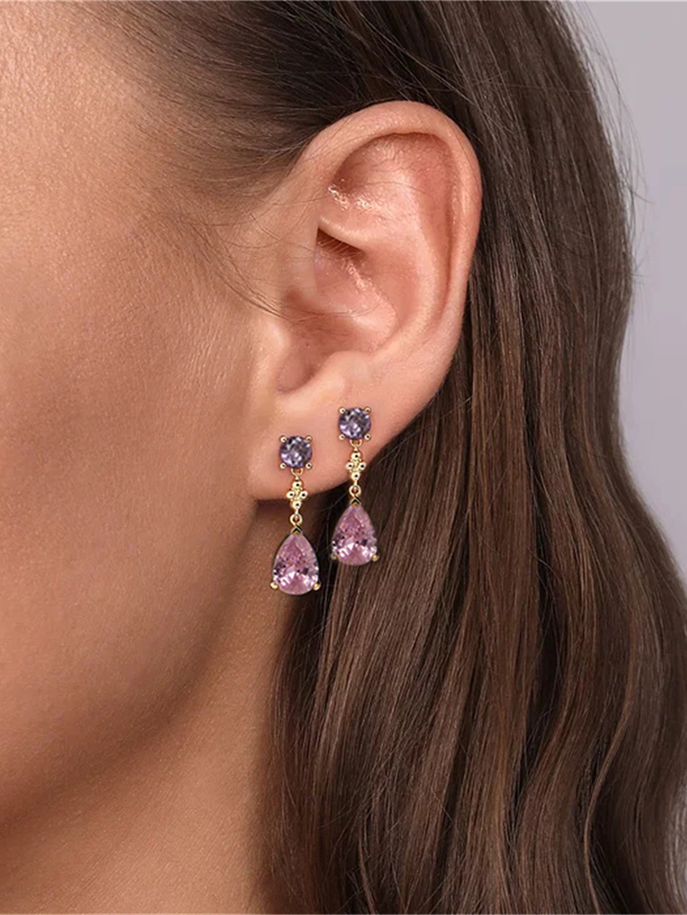 925 Sterling Silver Pink Teardrop Zircon Drop Earrings