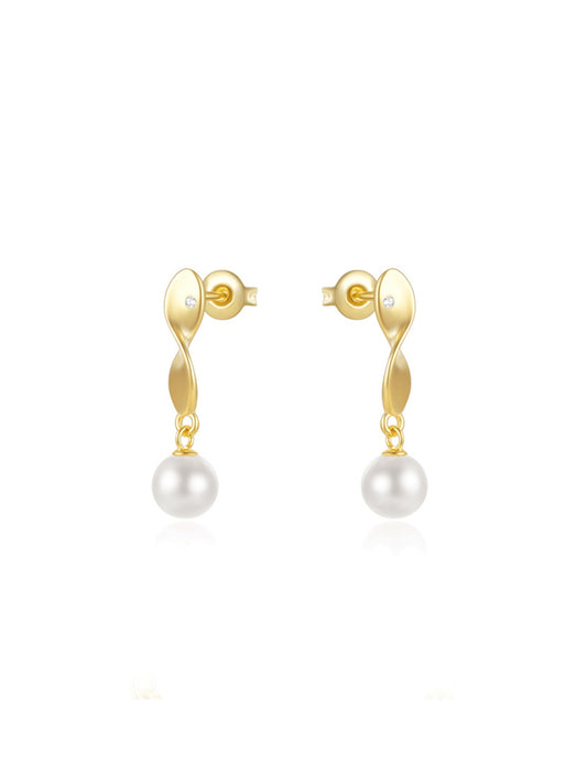 925 Sterling Silver Pearl Twist Drop Earrings