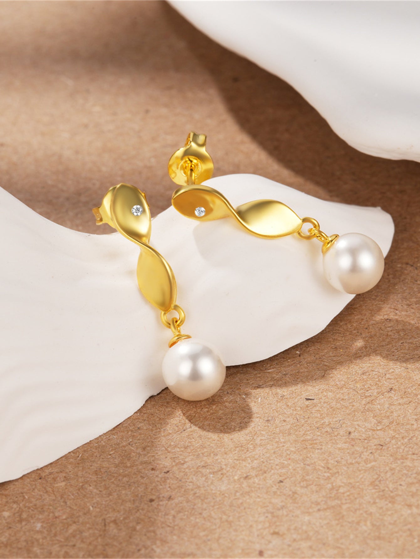925 Sterling Silver Pearl Twist Drop Earrings