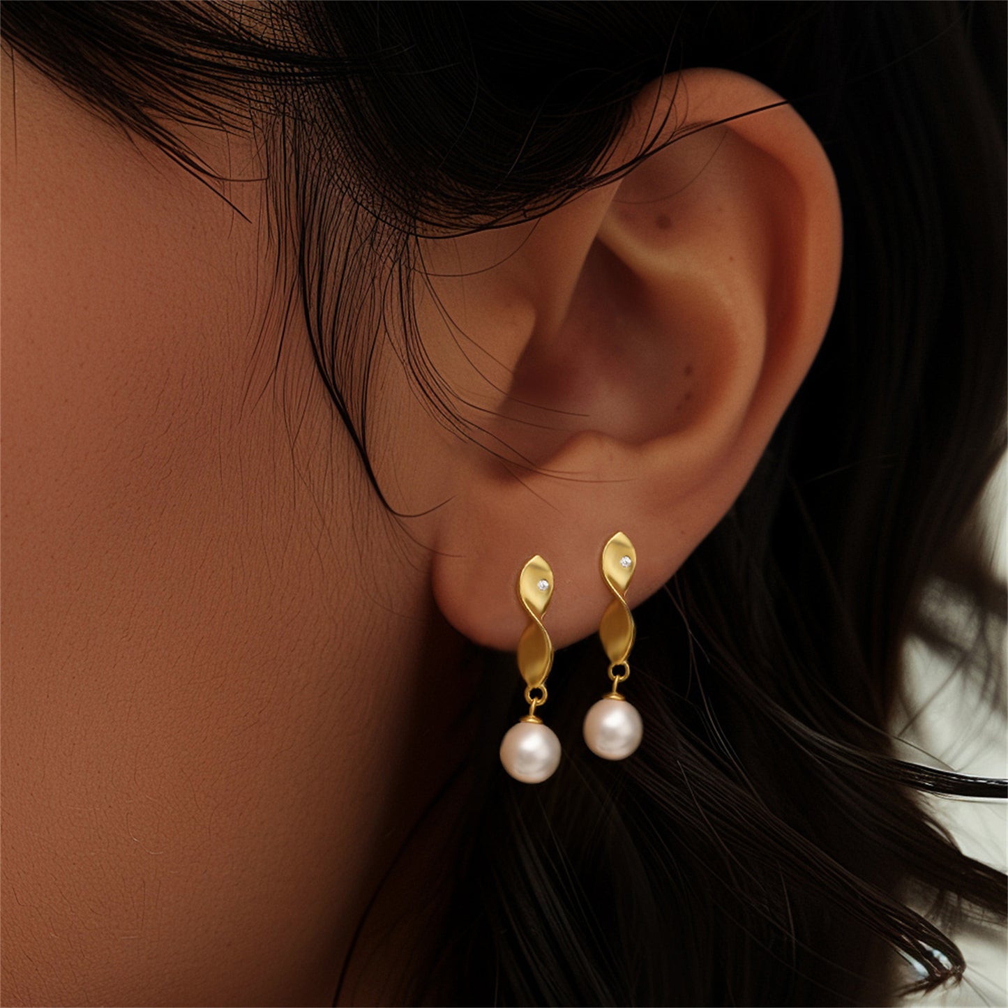 925 Sterling Silver Pearl Twist Drop Earrings