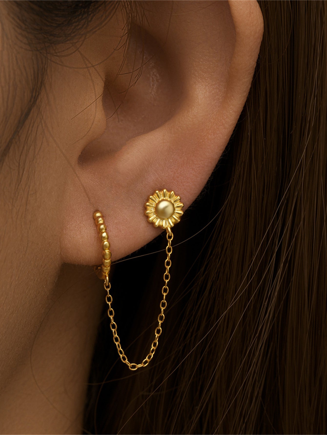 925 Sterling Silver Daisy Chain Stud Hoop Earrings