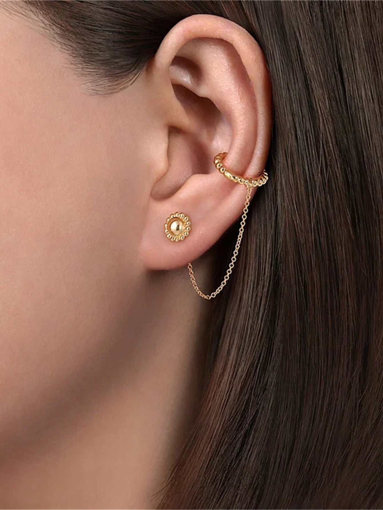 925 Sterling Silver Daisy Chain Stud Hoop Earrings