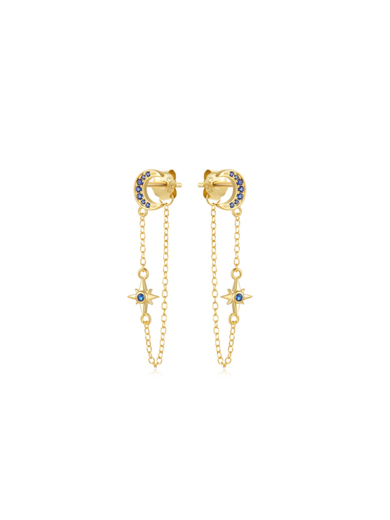 925 Sterling Silver Moon Star Chain Drop Earrings