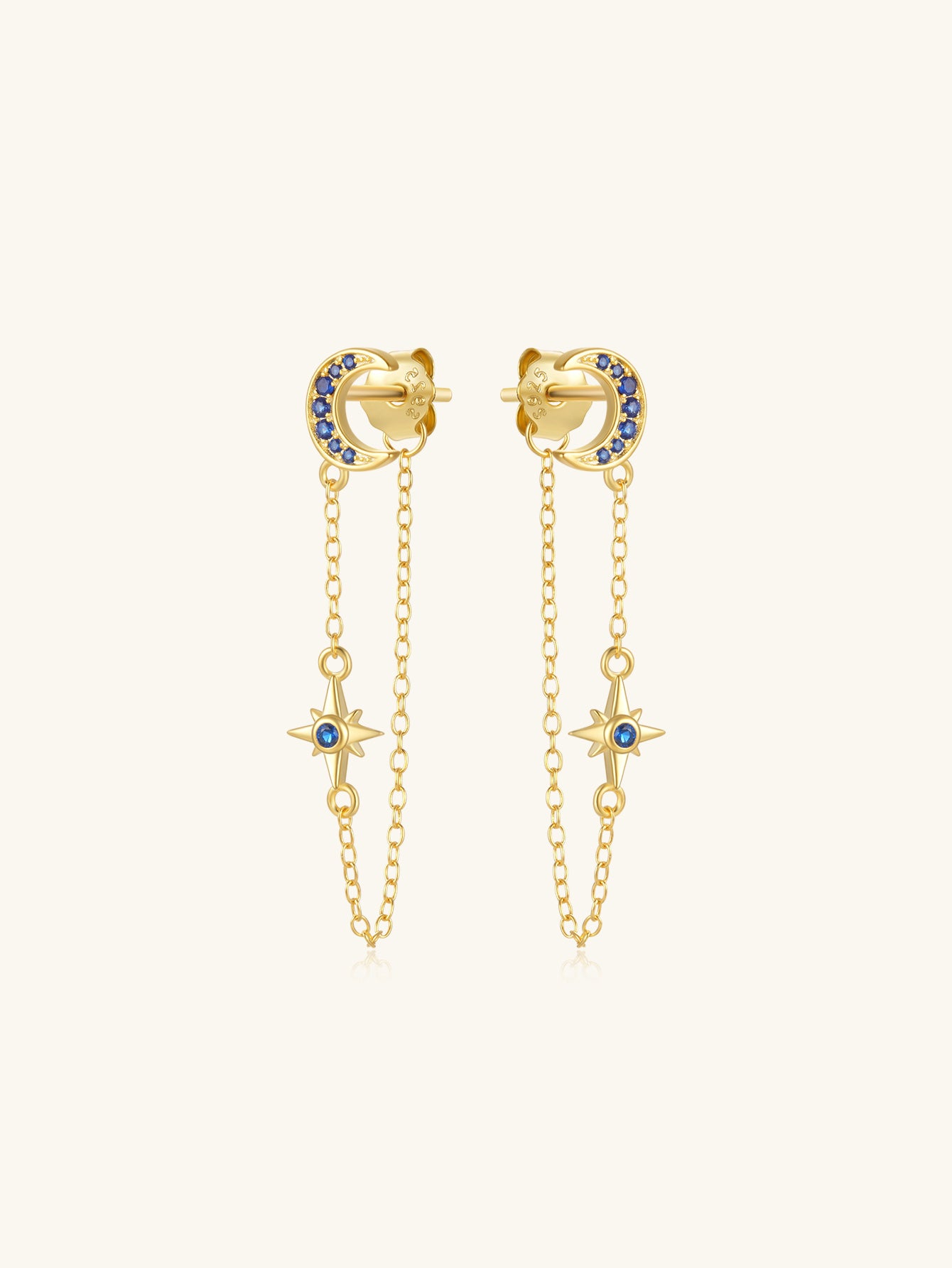 925 Sterling Silver Moon Star Chain Drop Earrings