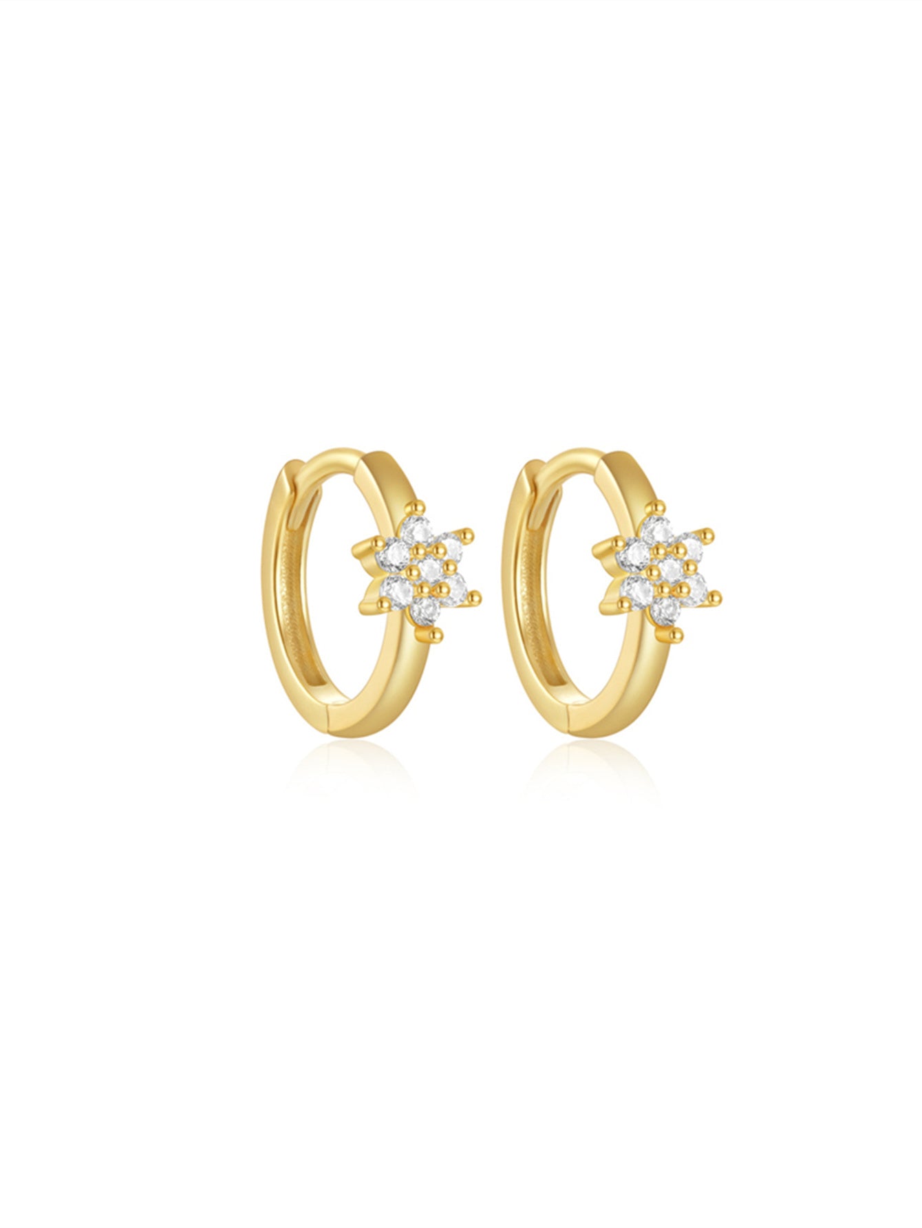 925 Sterling Silver Flower Zircon Hoop Earrings