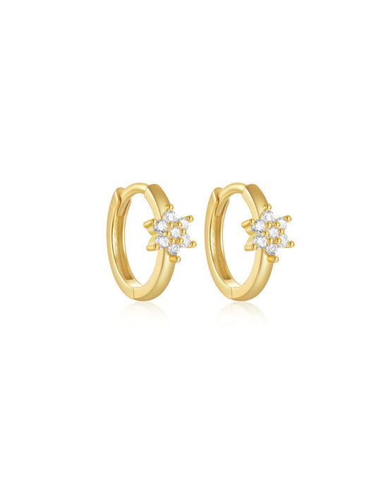 925 Sterling Silver Flower Zircon Hoop Earrings