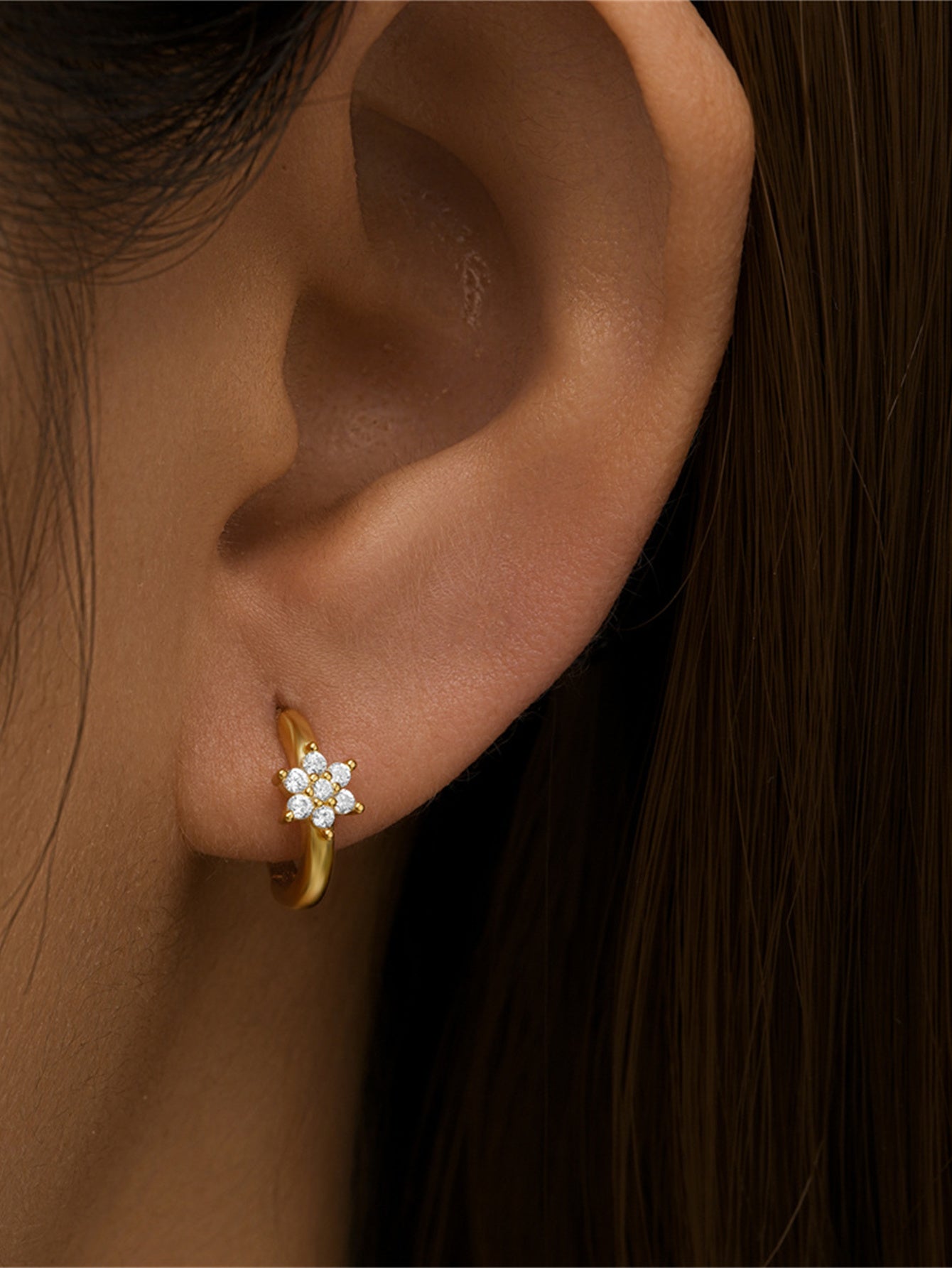 925 Sterling Silver Flower Zircon Hoop Earrings