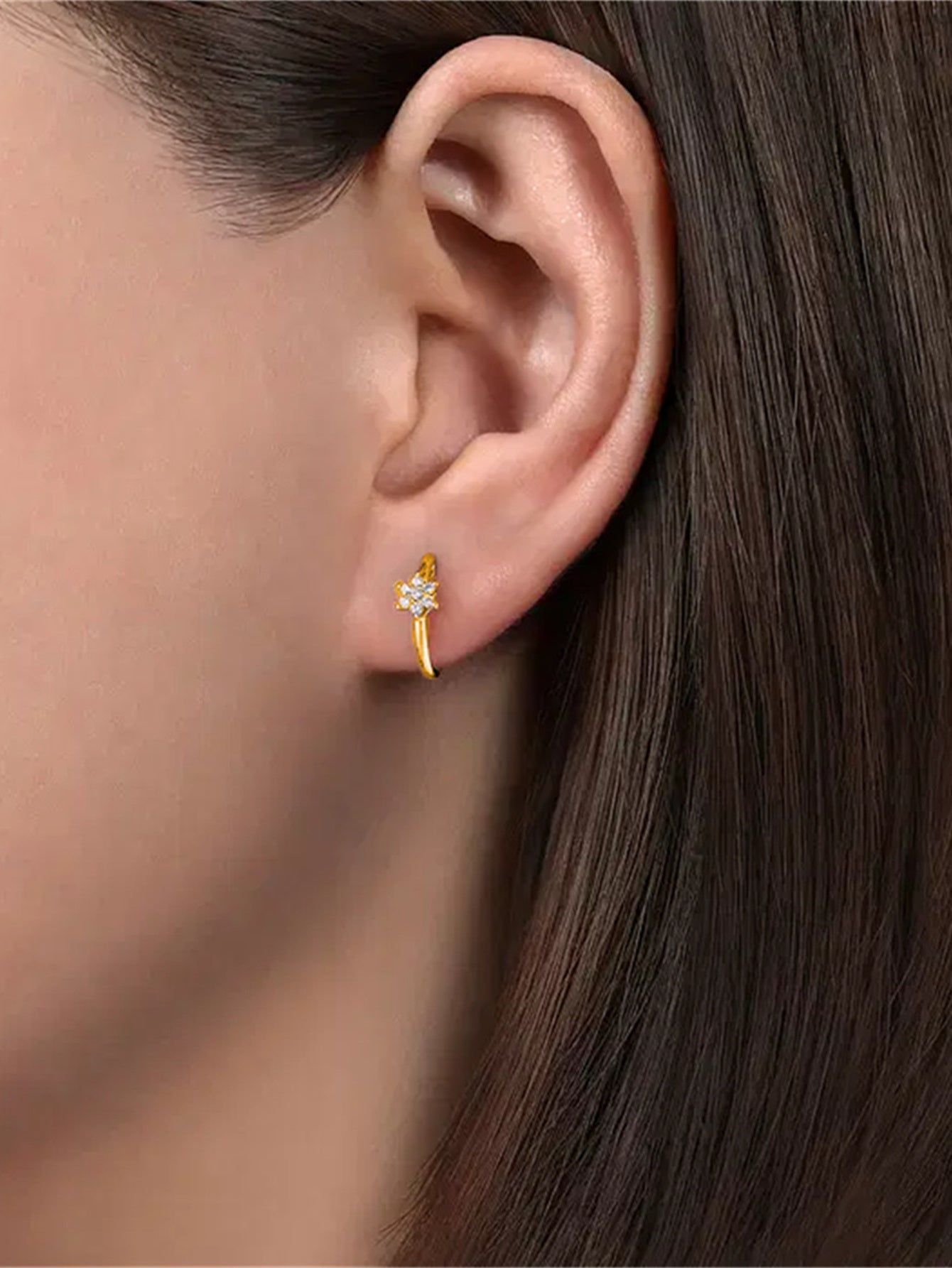 925 Sterling Silver Flower Zircon Hoop Earrings
