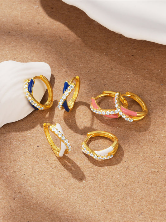 925 Sterling Silver Colorful Enamel Zircon Hoop Earrings