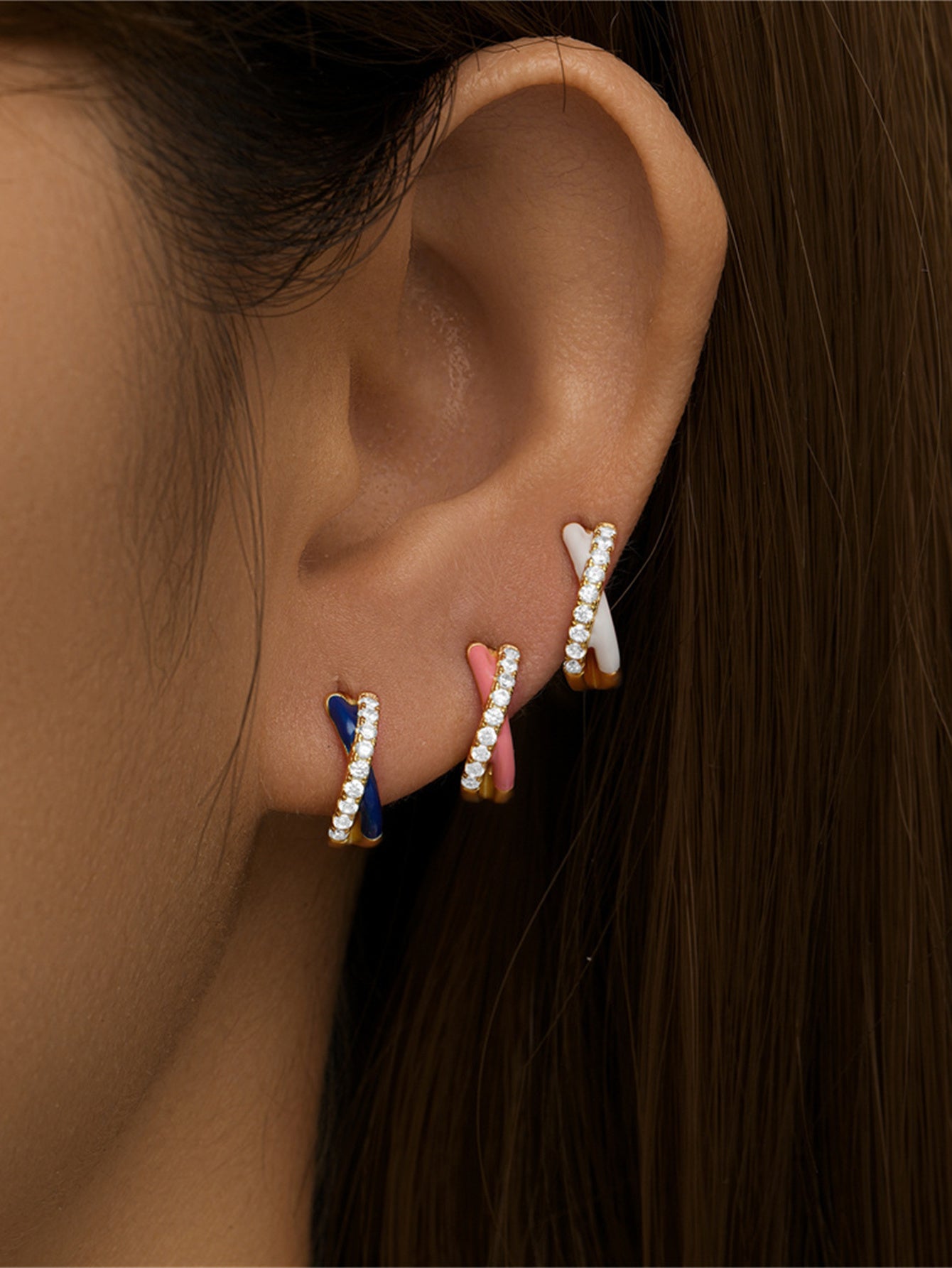 925 Sterling Silver Colorful Enamel Zircon Hoop Earrings