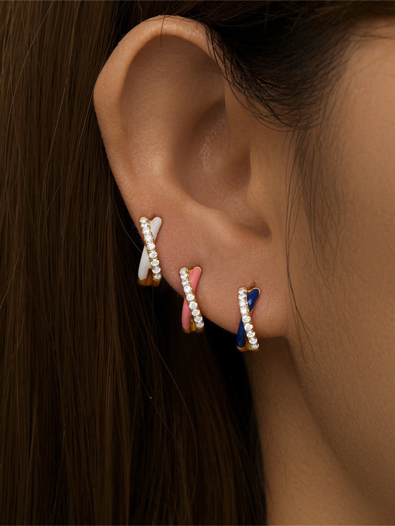 925 Sterling Silver Colorful Enamel Zircon Hoop Earrings