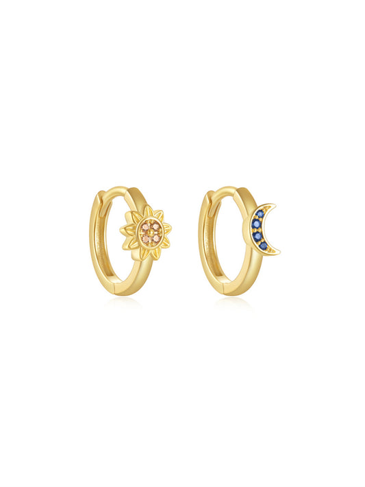 925 Sterling Silver Sun & Moon Hoop Earrings