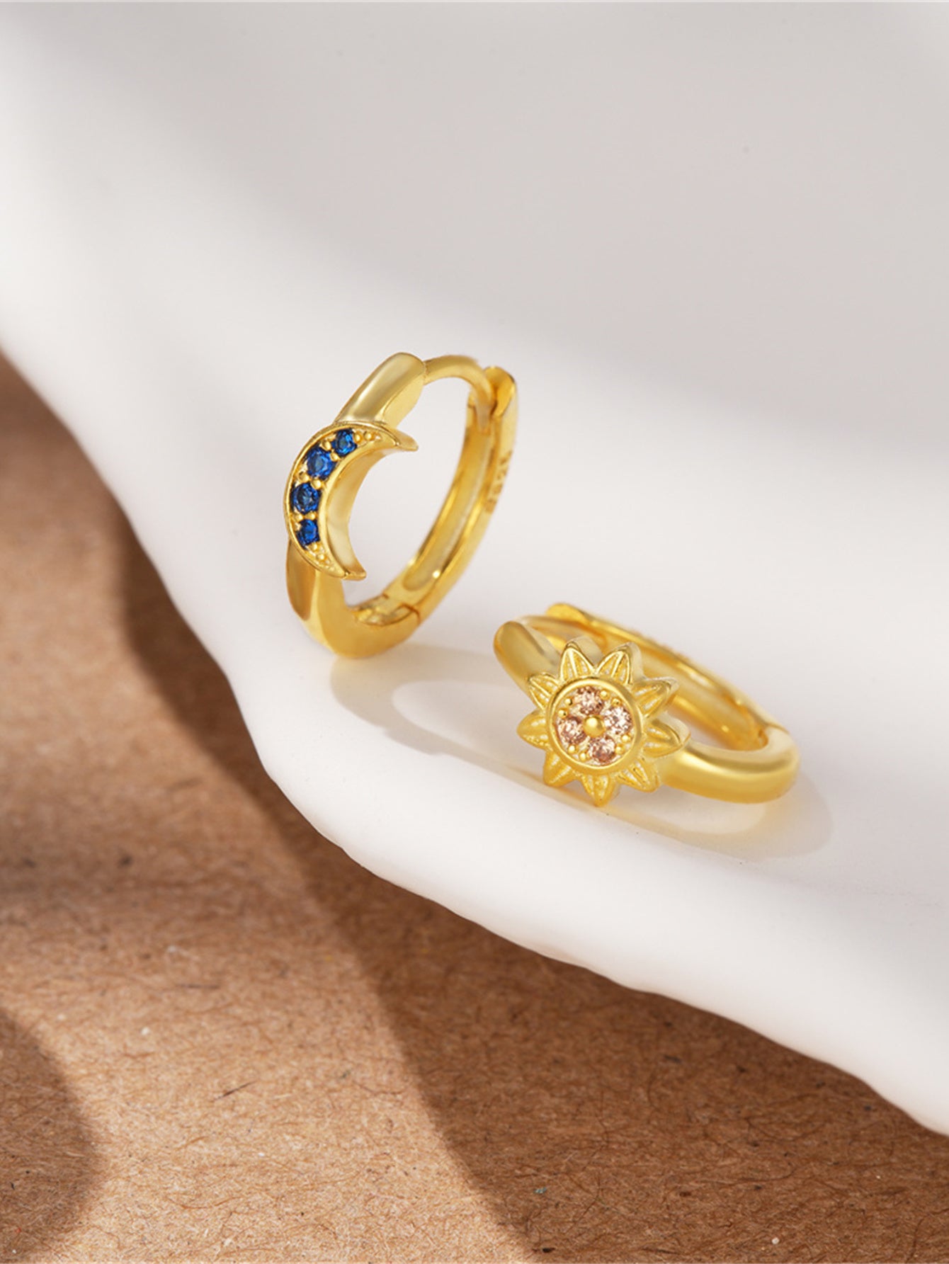 925 Sterling Silver Sun & Moon Hoop Earrings