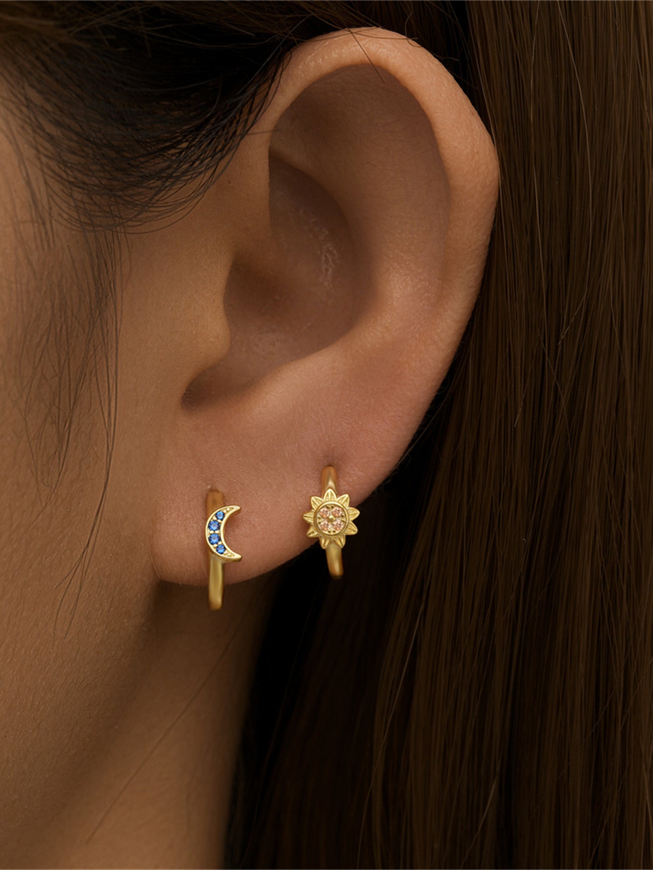 925 Sterling Silver Sun & Moon Hoop Earrings