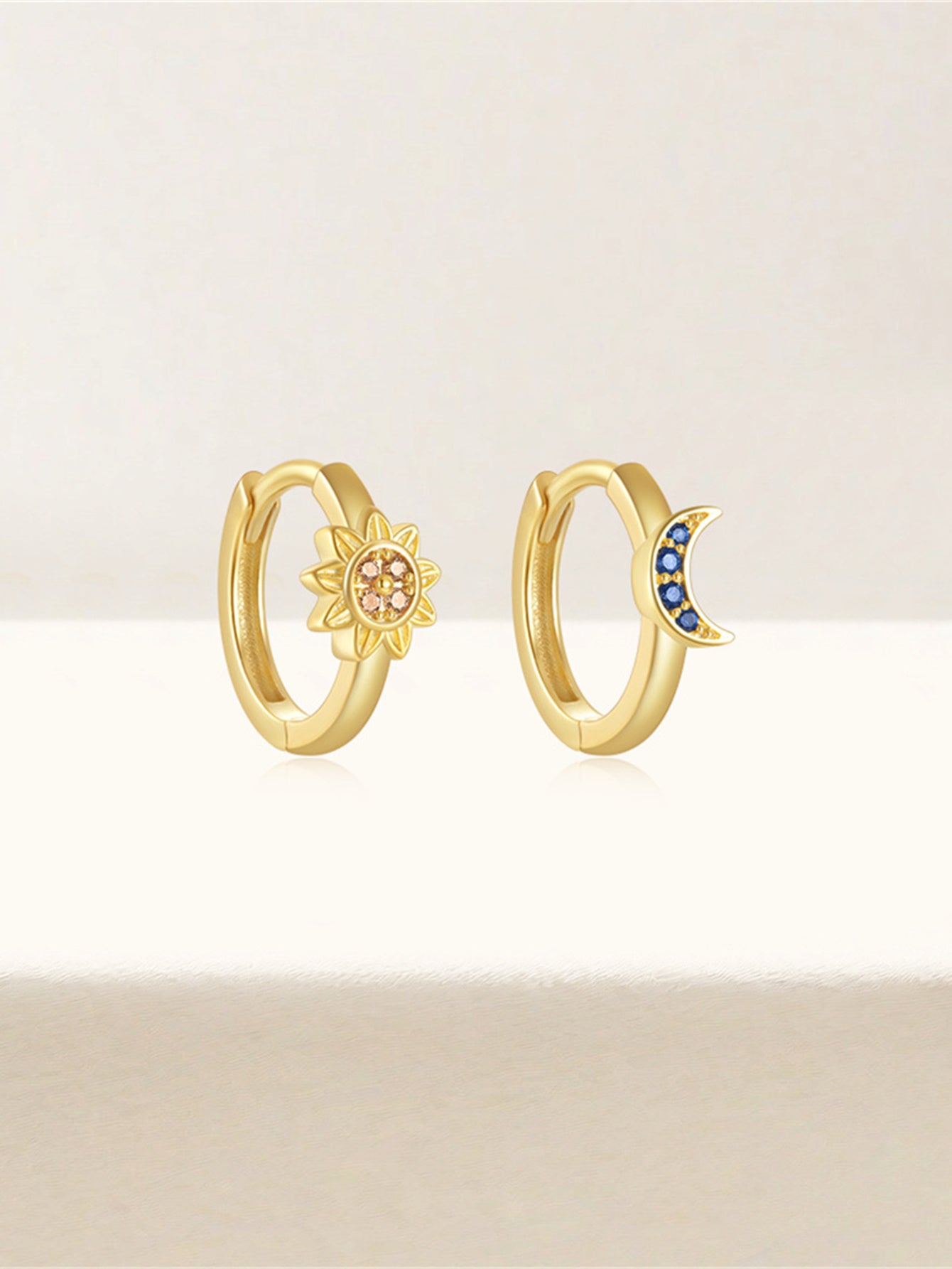 925 Sterling Silver Sun & Moon Hoop Earrings