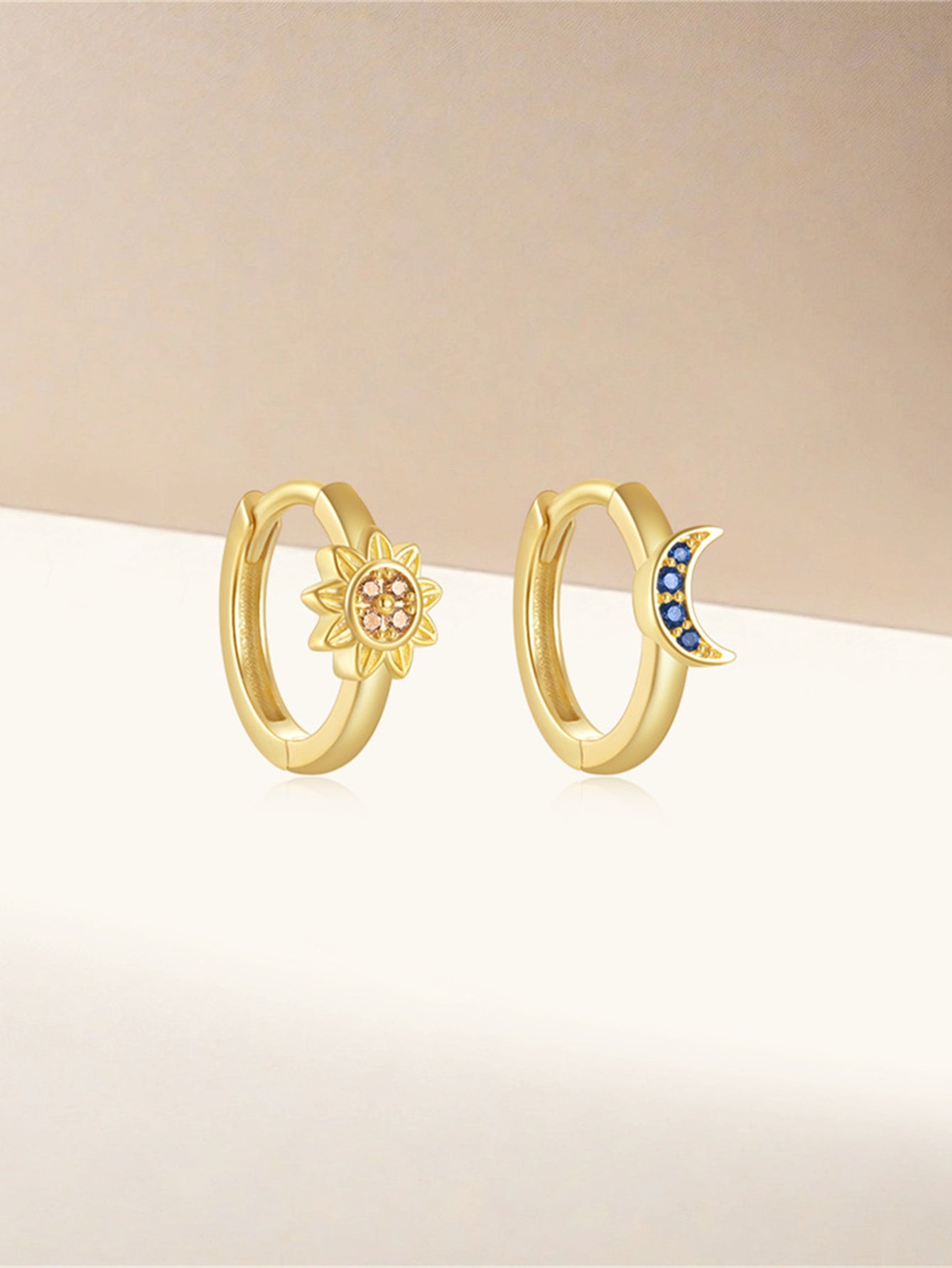 925 Sterling Silver Sun & Moon Hoop Earrings