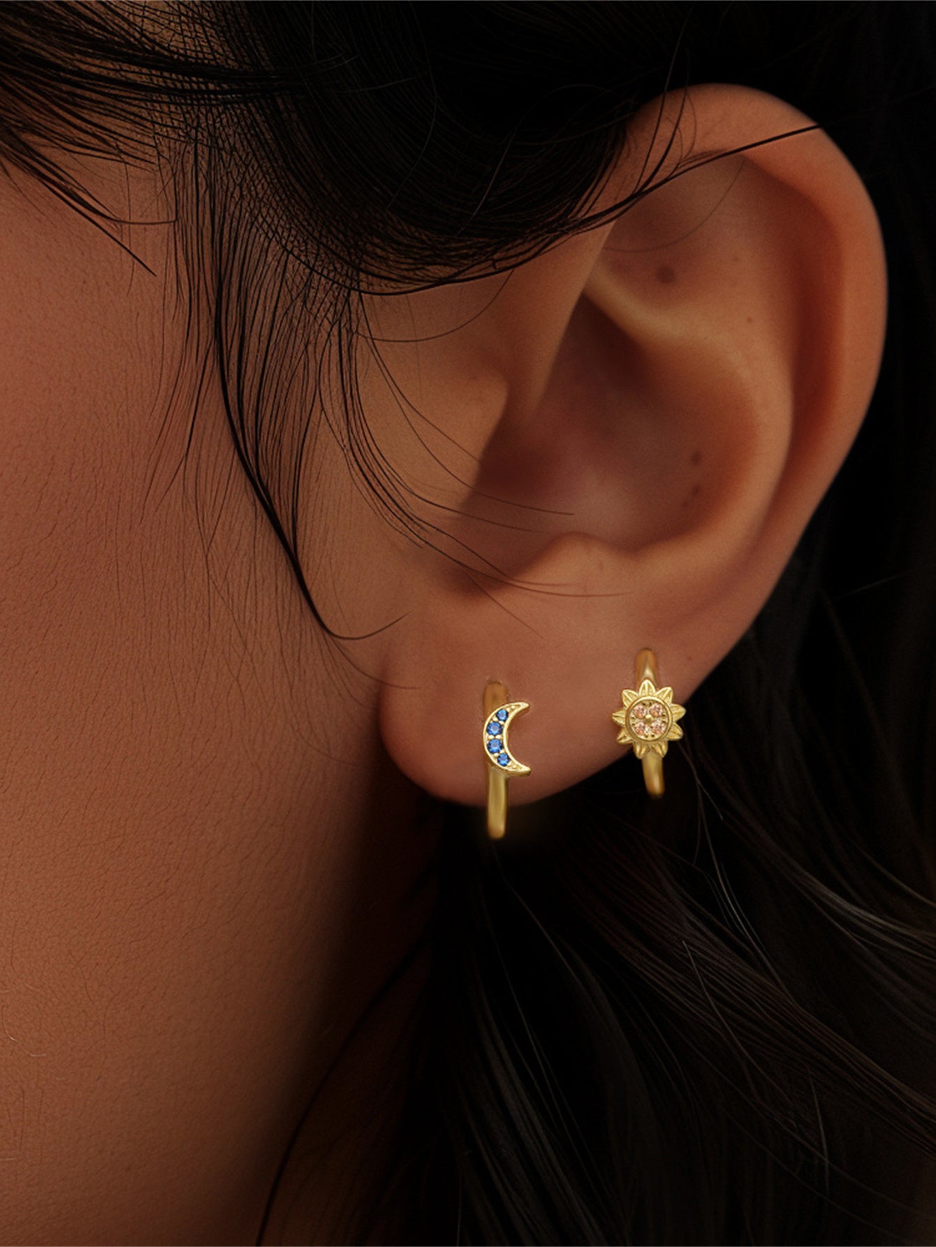925 Sterling Silver Sun & Moon Hoop Earrings