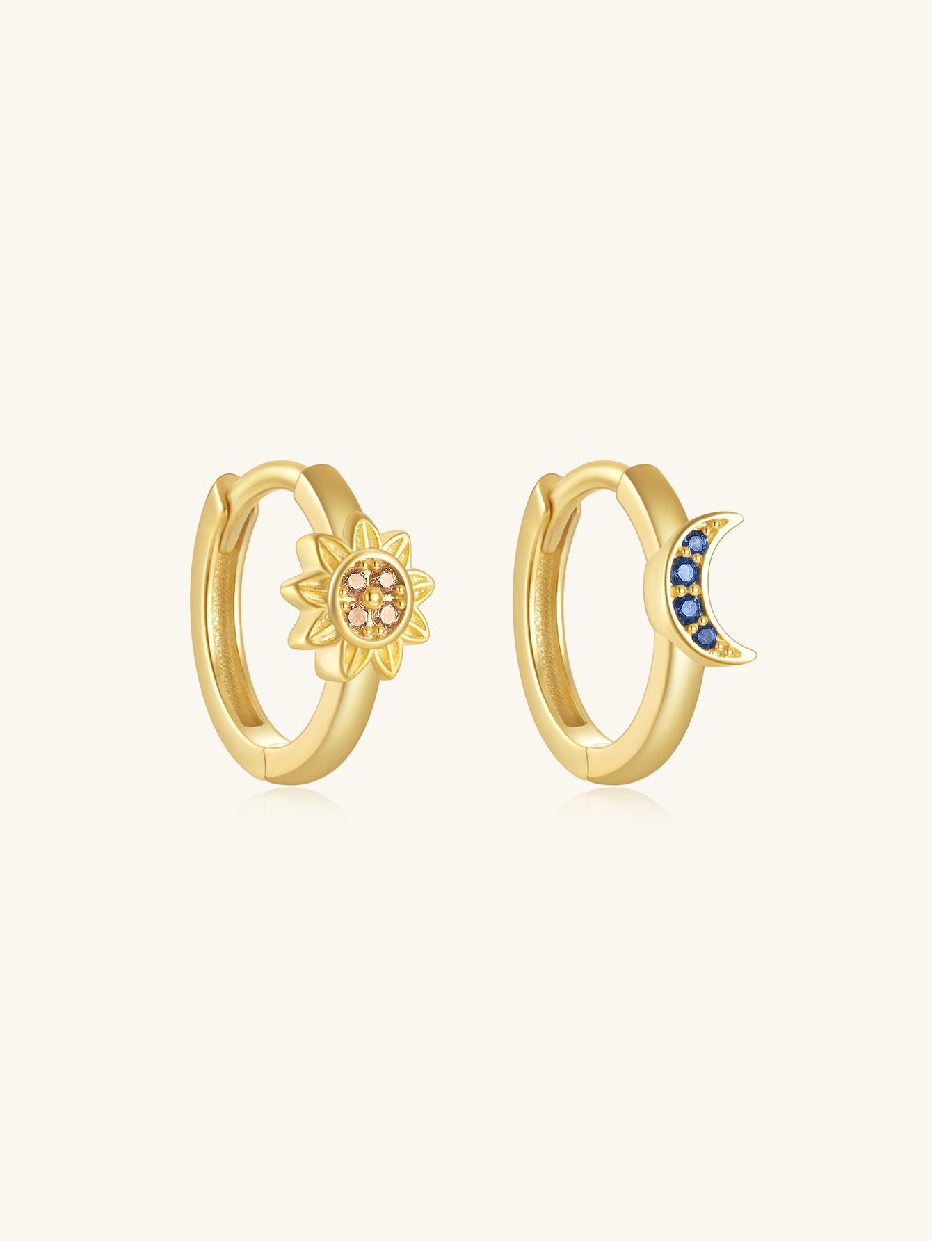 925 Sterling Silver Sun & Moon Hoop Earrings
