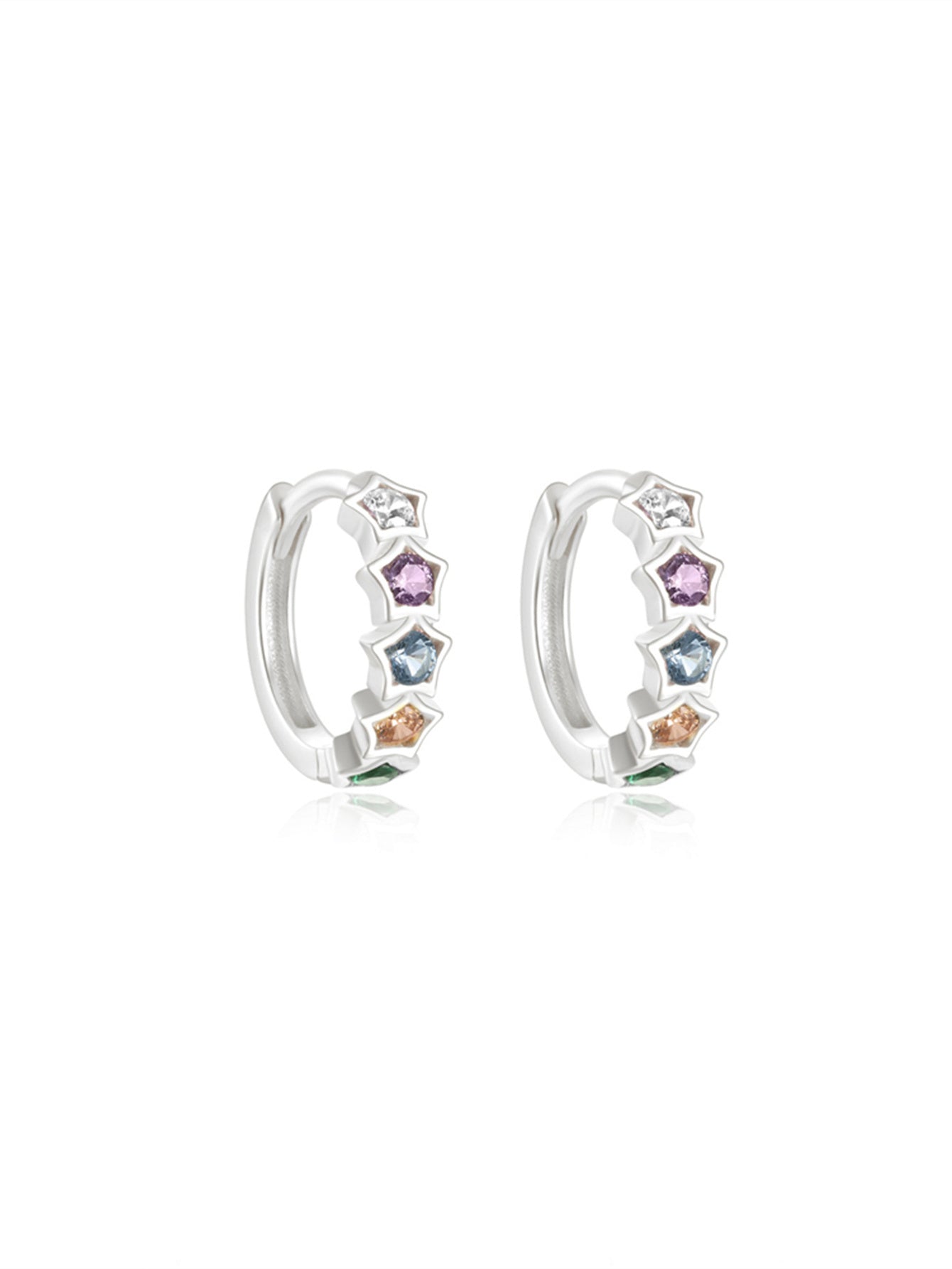 925 Sterling Silver Rainbow Star Hoop Earrings