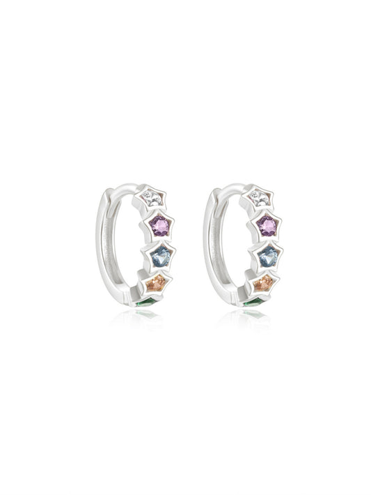 925 Sterling Silver Rainbow Star Hoop Earrings