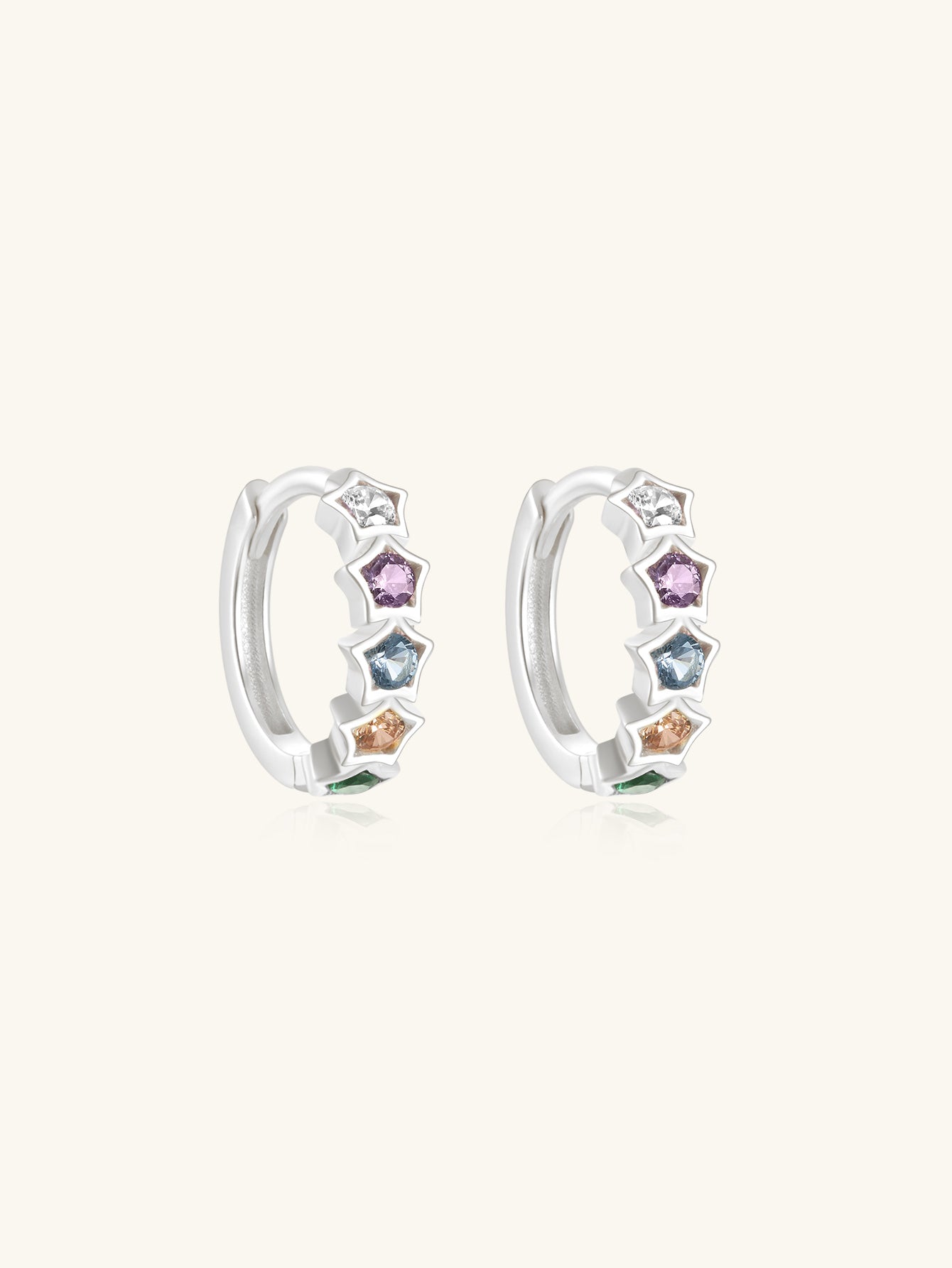 925 Sterling Silver Rainbow Star Hoop Earrings