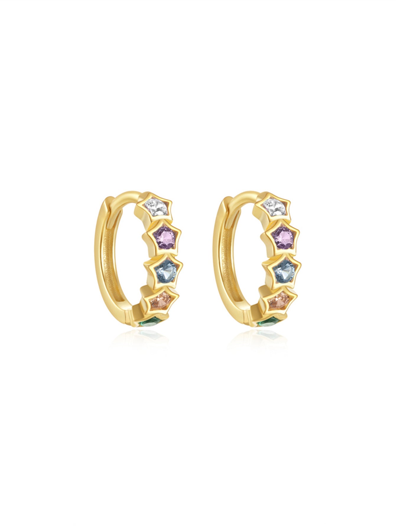 925 Sterling Silver Rainbow Star Hoop Earrings