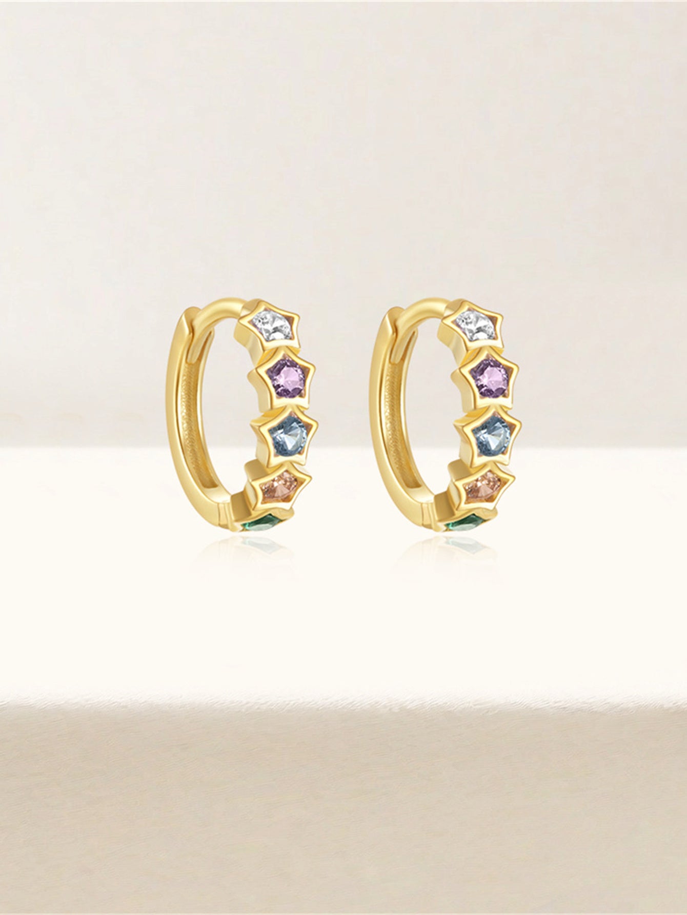 925 Sterling Silver Rainbow Star Hoop Earrings