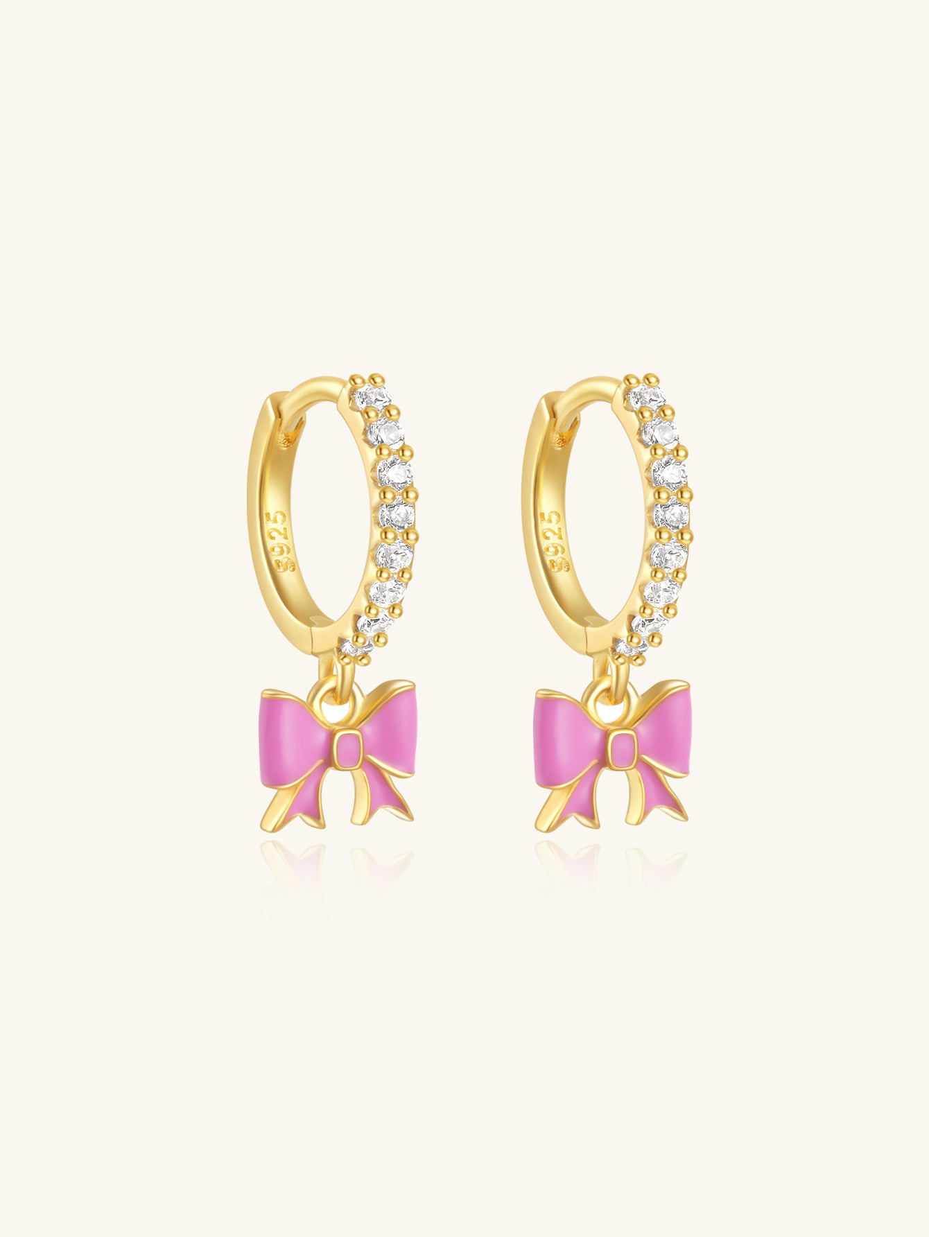 925 Sterling Silver Pink Bow Zircon Hoop Earrings