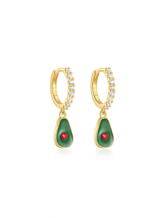 925 Sterling Silver Avocado Heart Hoop Earrings