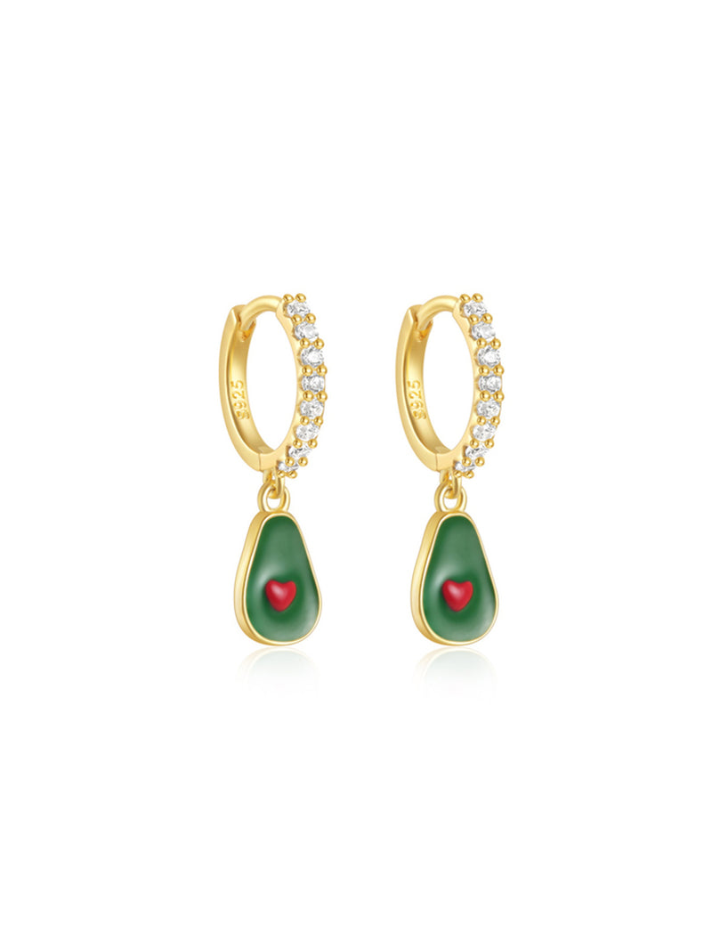 925 Sterling Silver Avocado Heart Hoop Earrings