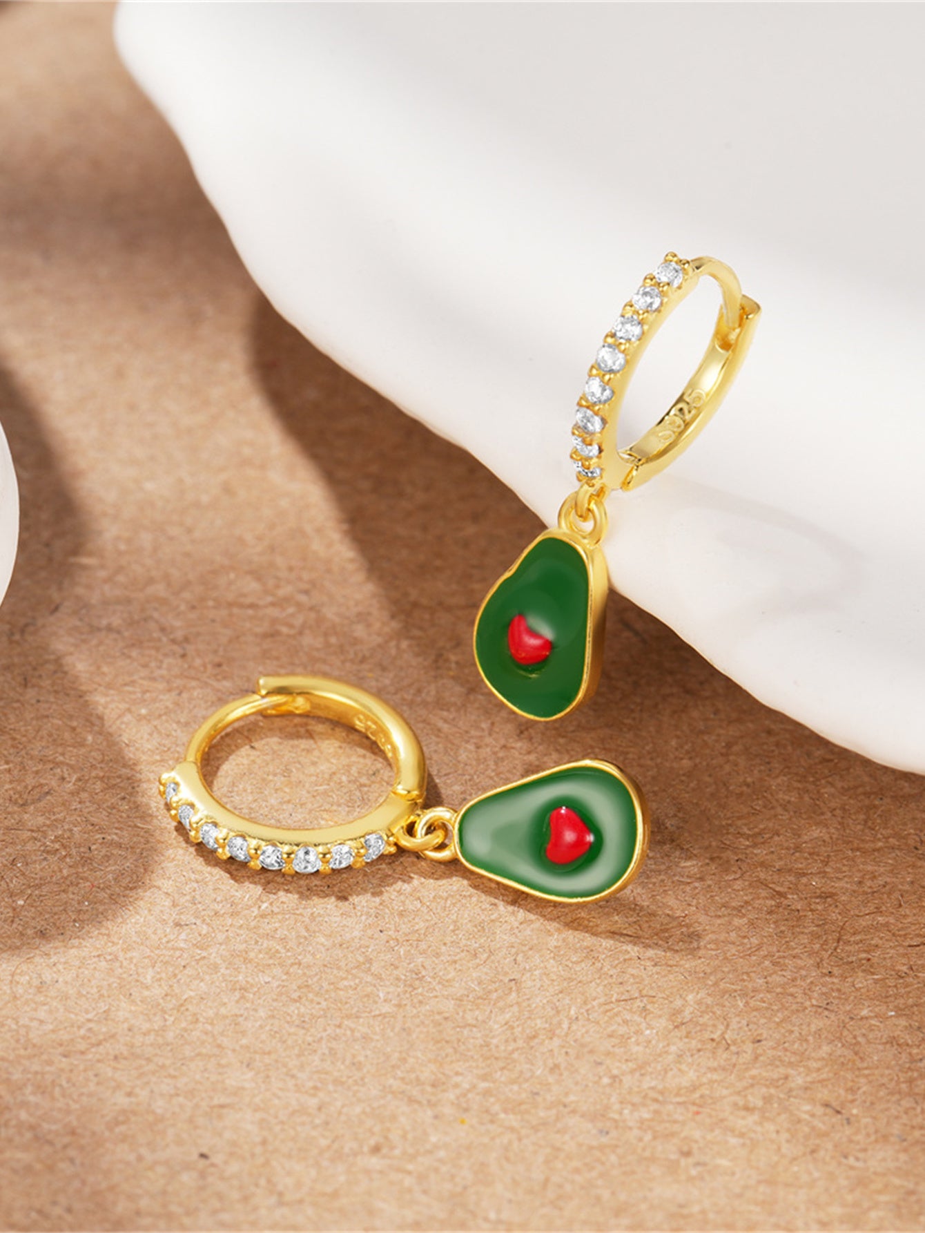 925 Sterling Silver Avocado Heart Hoop Earrings