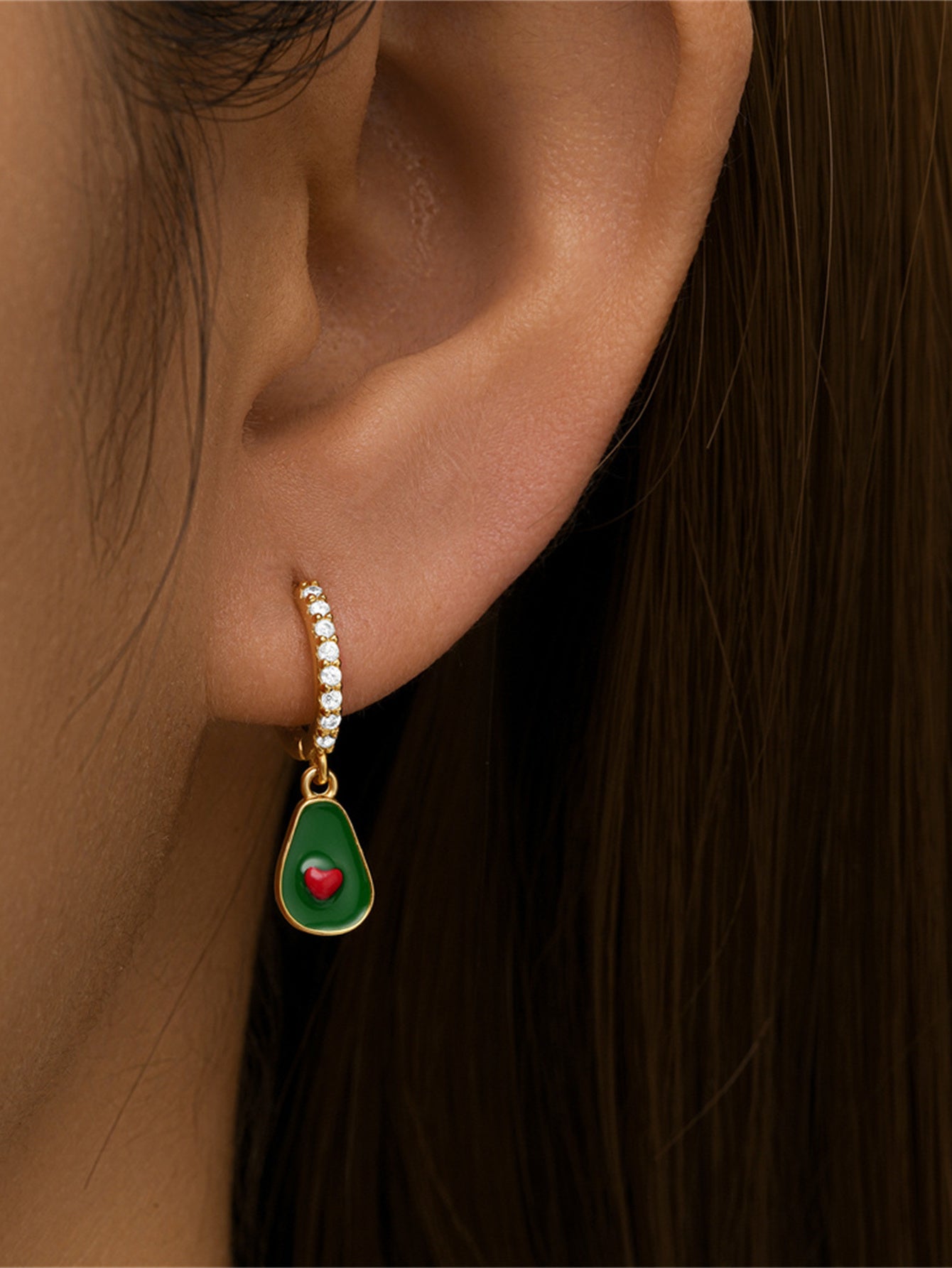 925 Sterling Silver Avocado Heart Hoop Earrings