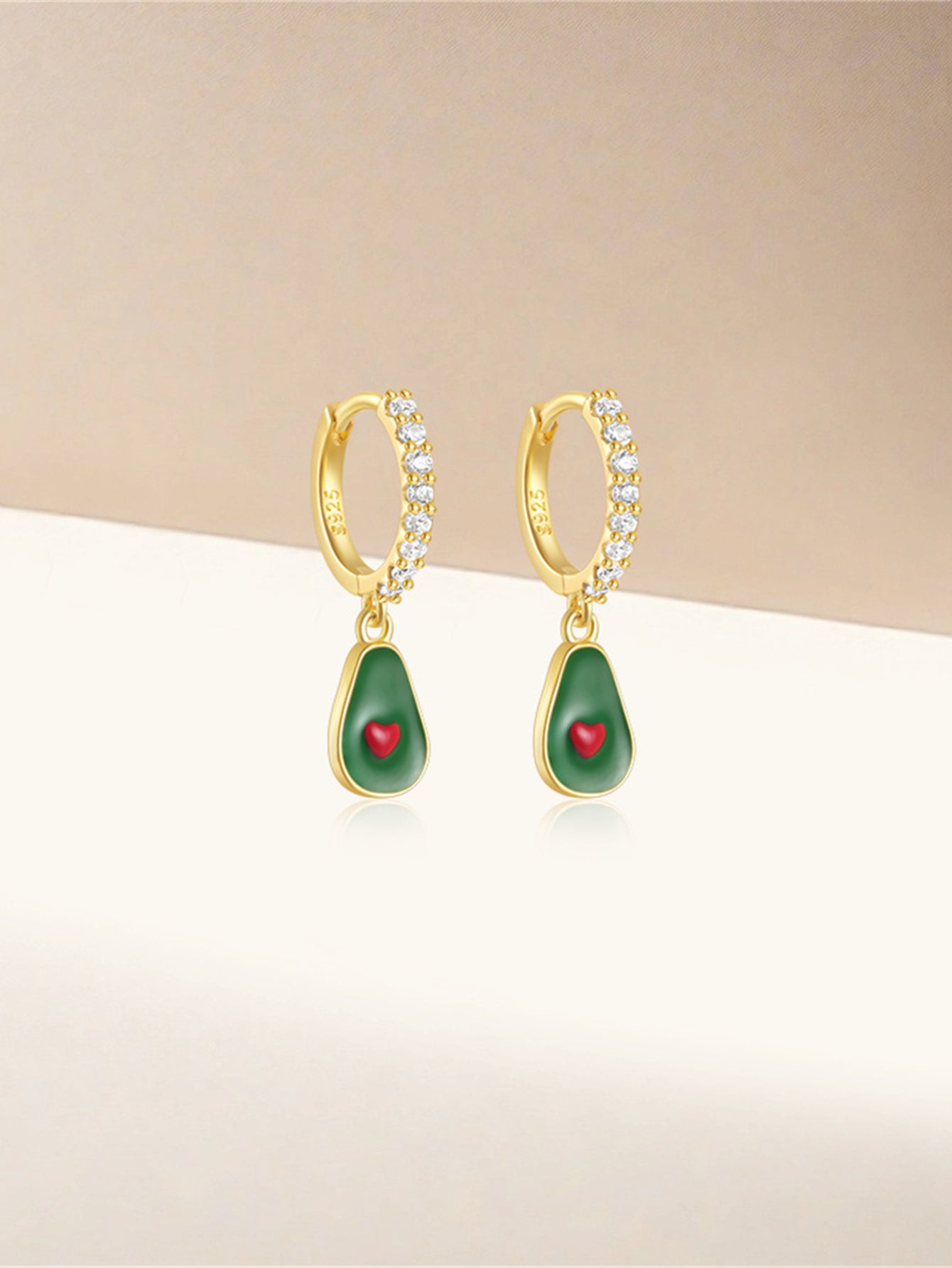 925 Sterling Silver Avocado Heart Hoop Earrings