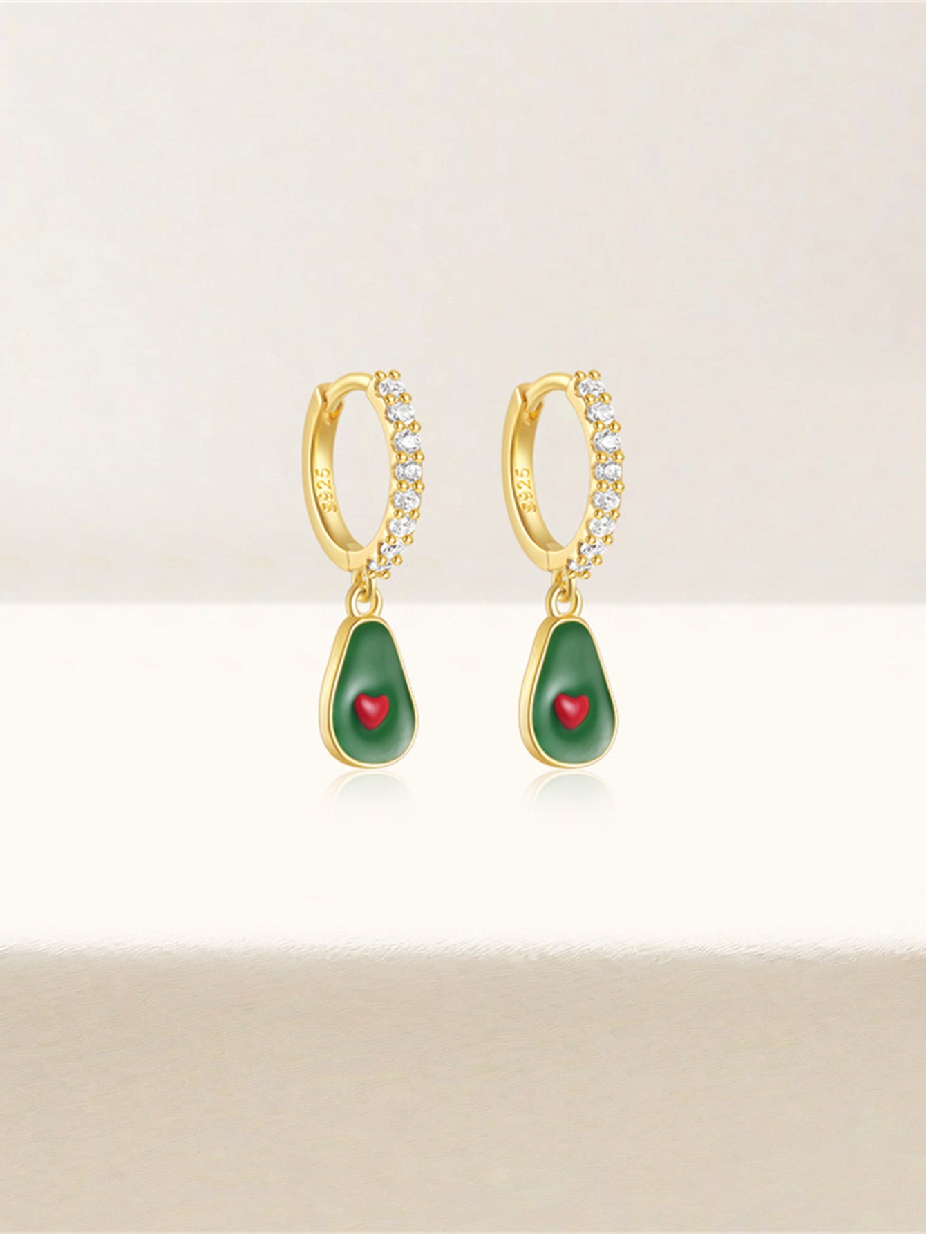 925 Sterling Silver Avocado Heart Hoop Earrings