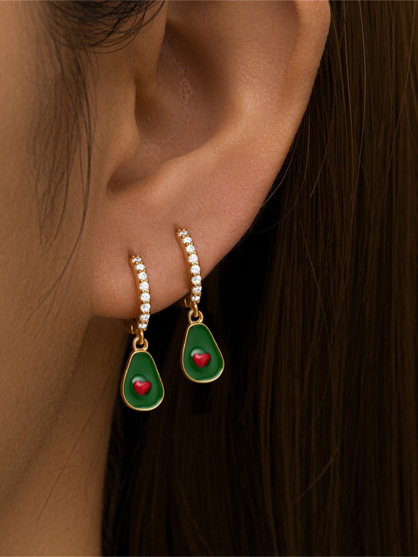 925 Sterling Silver Avocado Heart Hoop Earrings