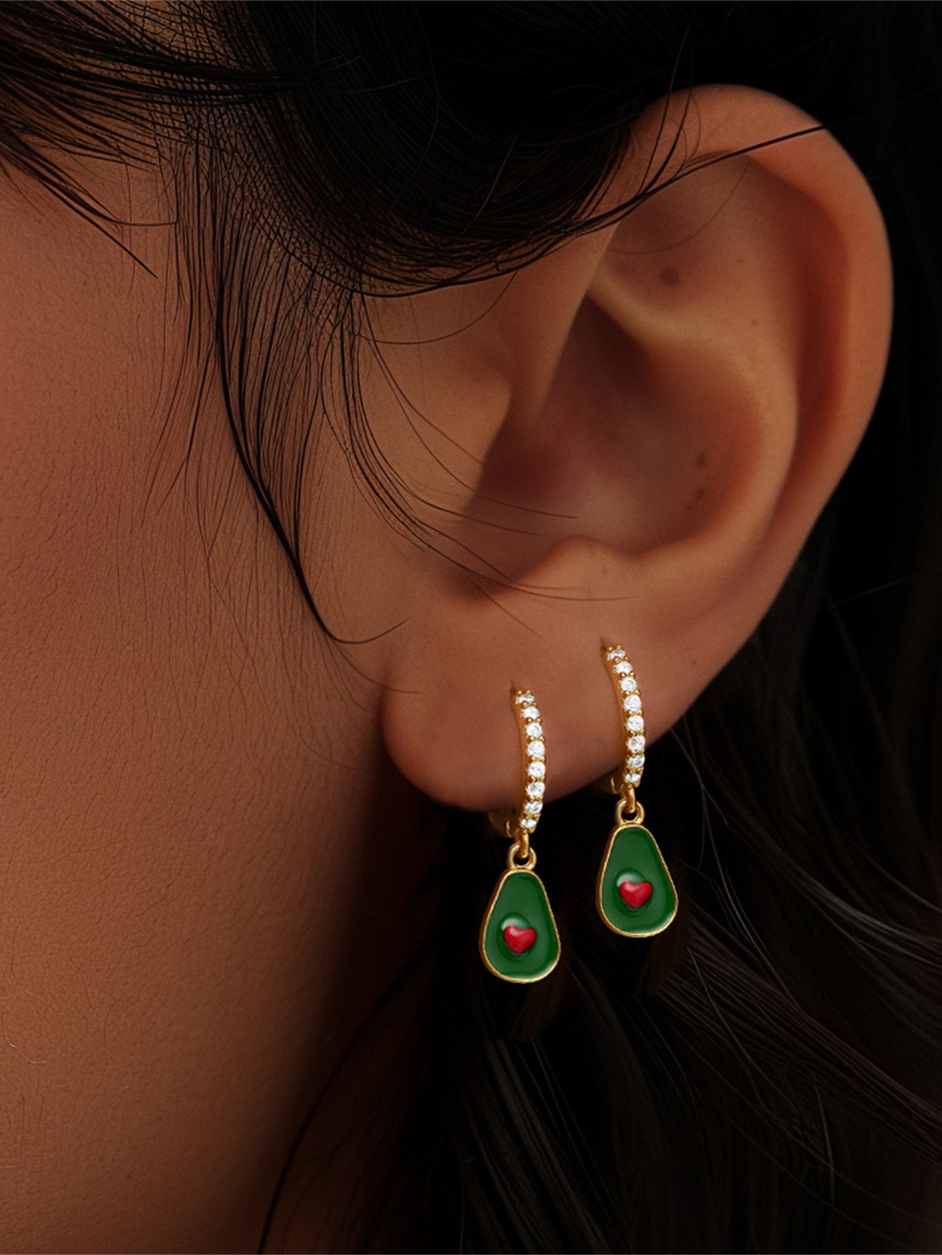 925 Sterling Silver Avocado Heart Hoop Earrings