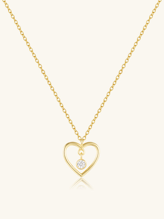 925 Sterling Silver Minimalist Heart Zircon Pendant Necklace