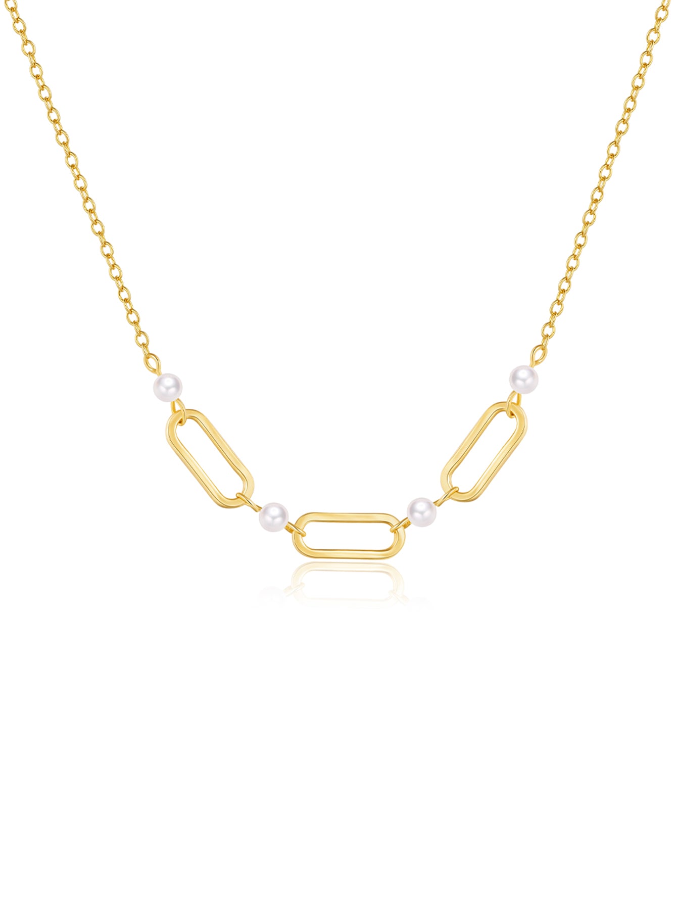 925 Sterling Silver Pearl Link Chain Necklace