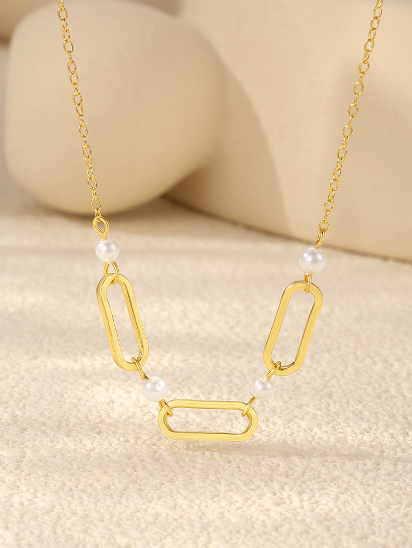 925 Sterling Silver Pearl Link Chain Necklace