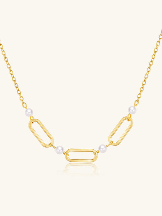 925 Sterling Silver Pearl Link Chain Necklace
