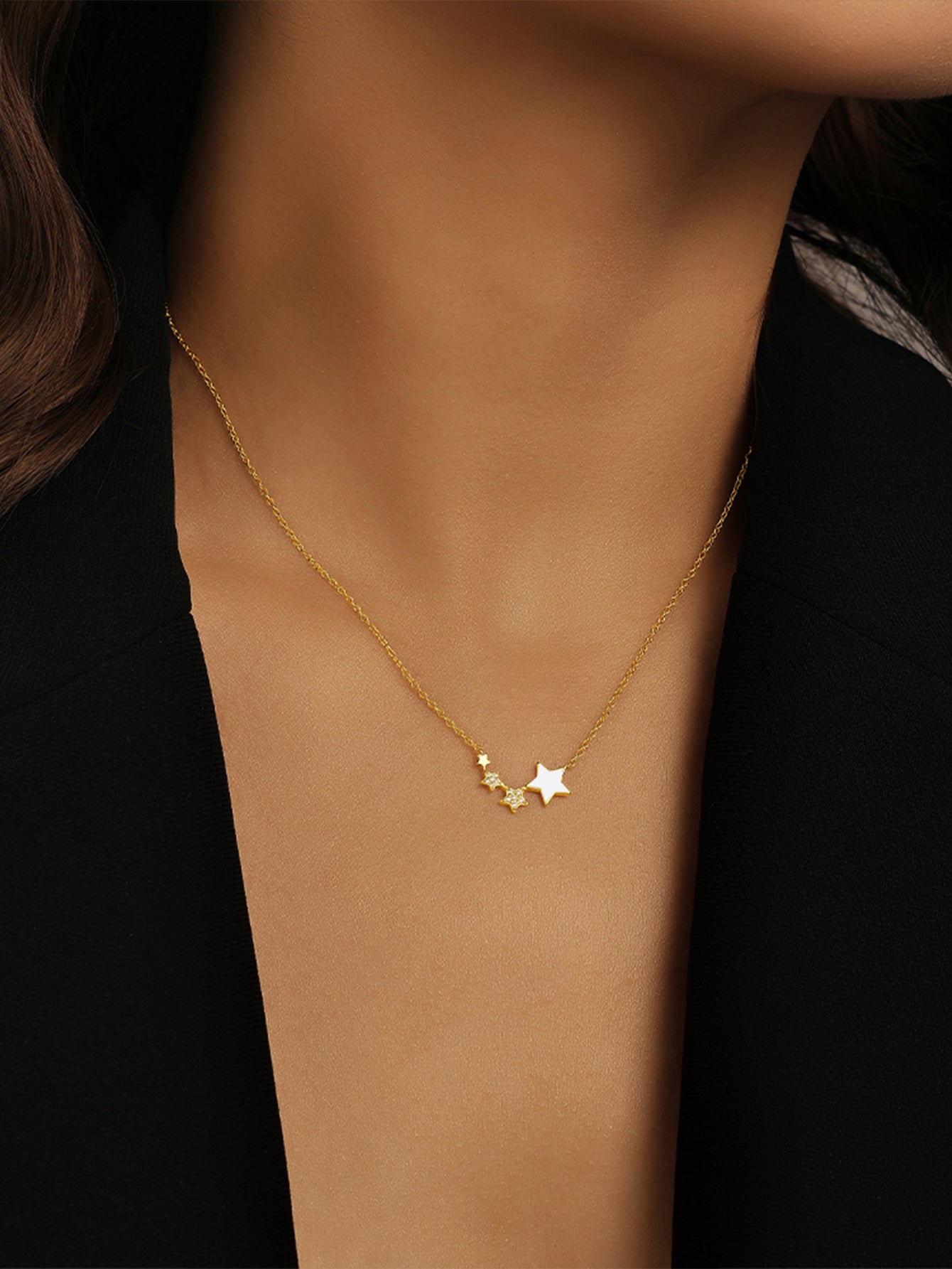 925 Sterling Silver Asymmetrical Star Zircon Necklace