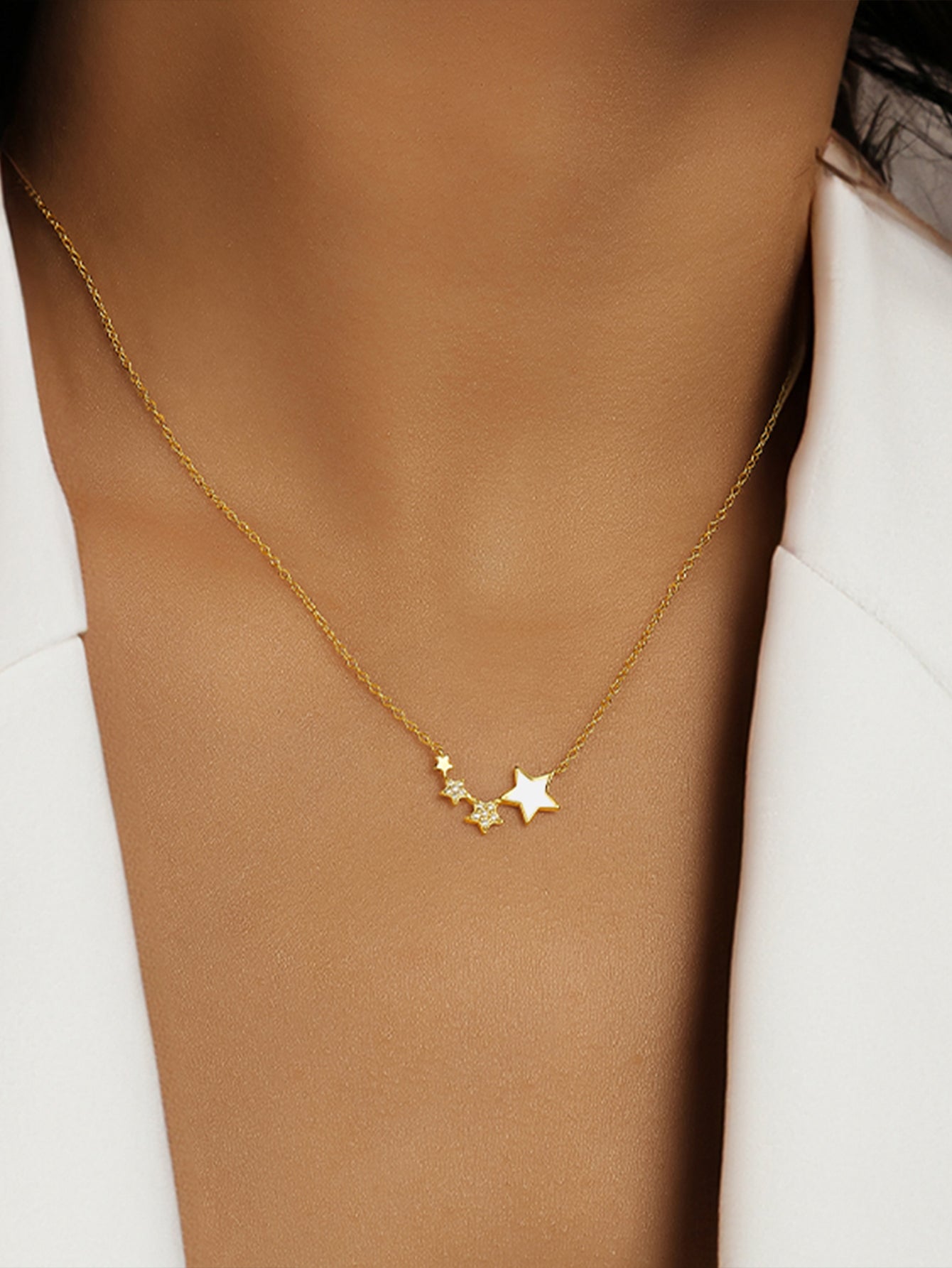 925 Sterling Silver Asymmetrical Star Zircon Necklace