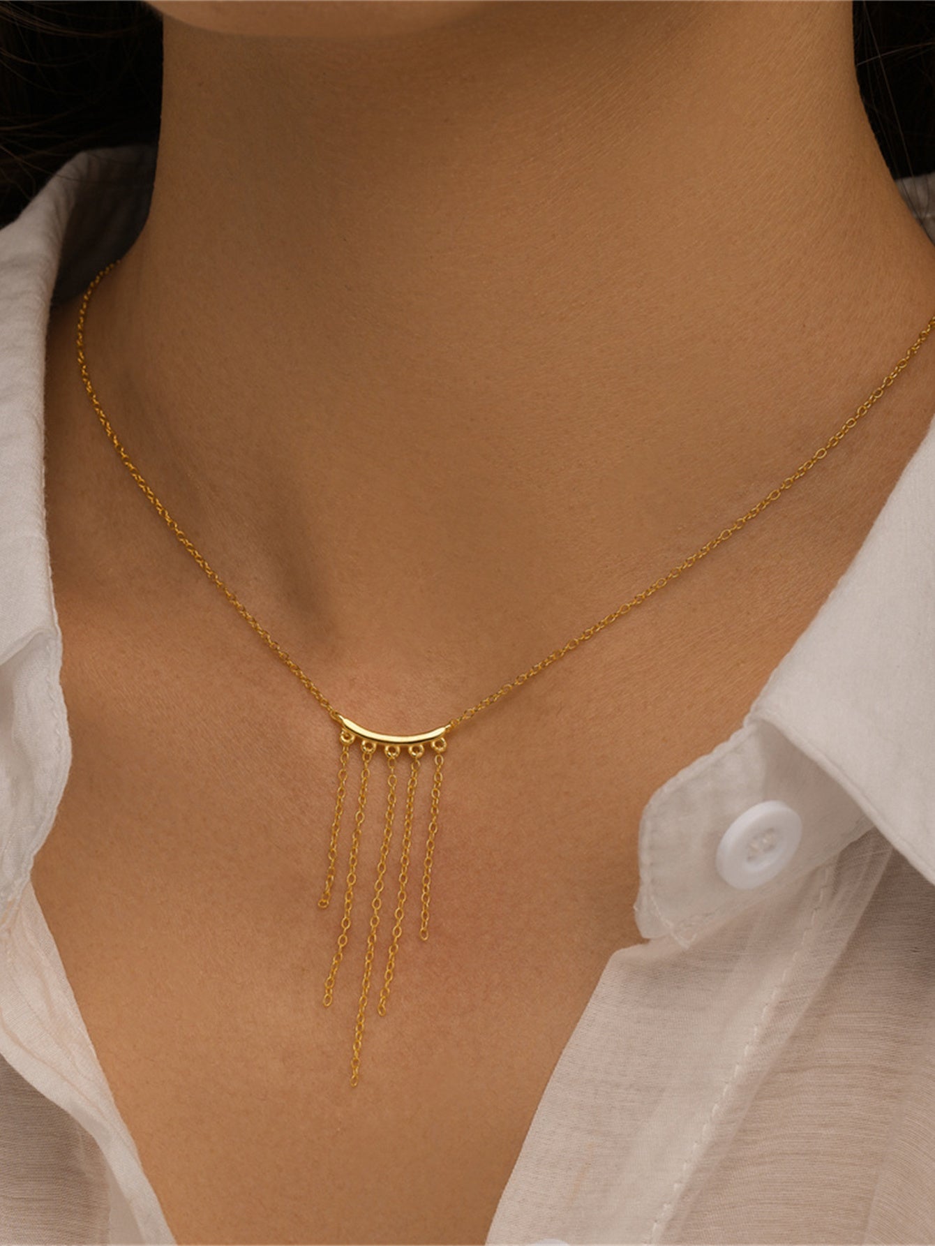 925 Sterling Silver Multi Chain Fringe Necklace