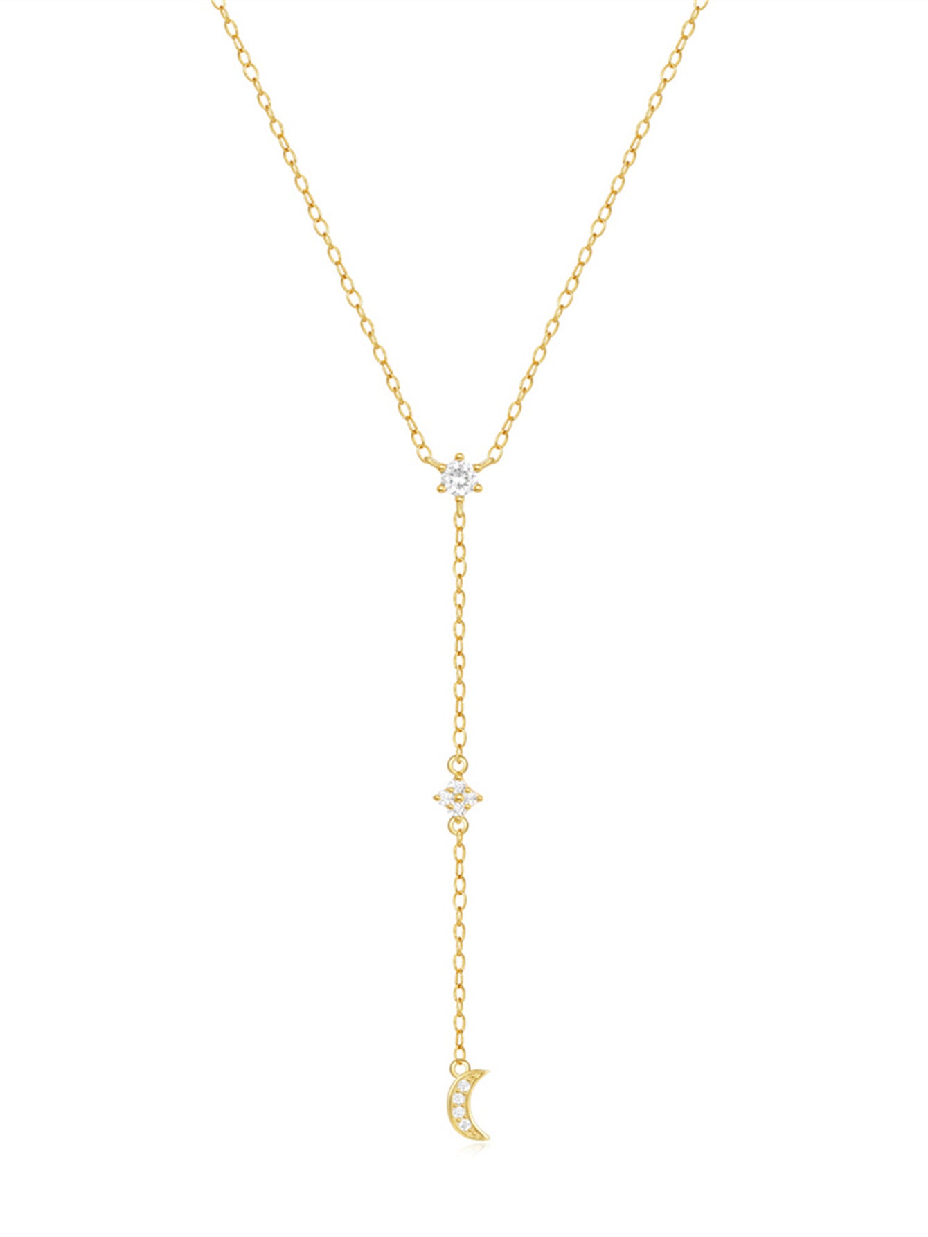 925 Sterling Silver Moon & Star Drop Necklace