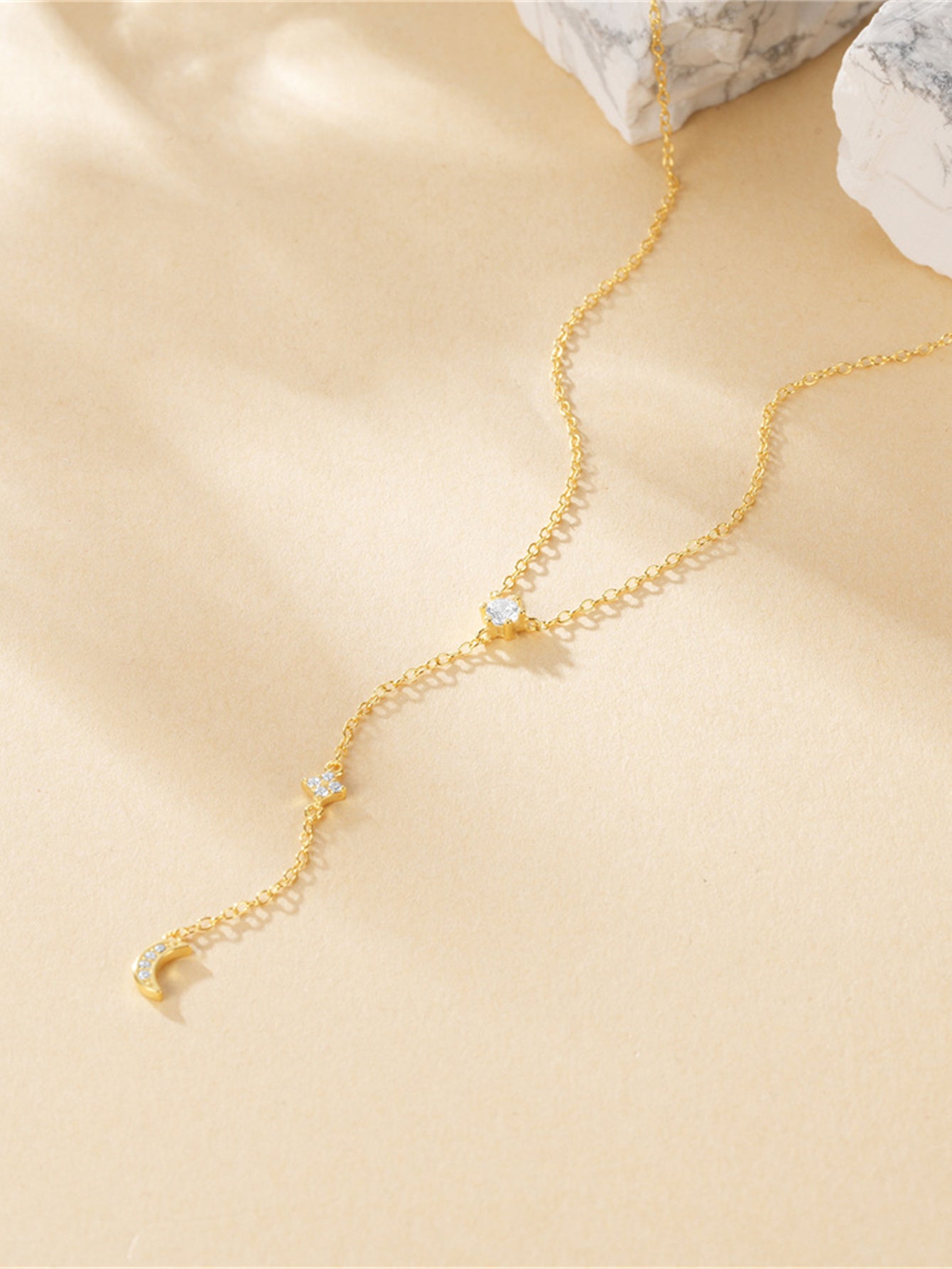 925 Sterling Silver Moon & Star Drop Necklace