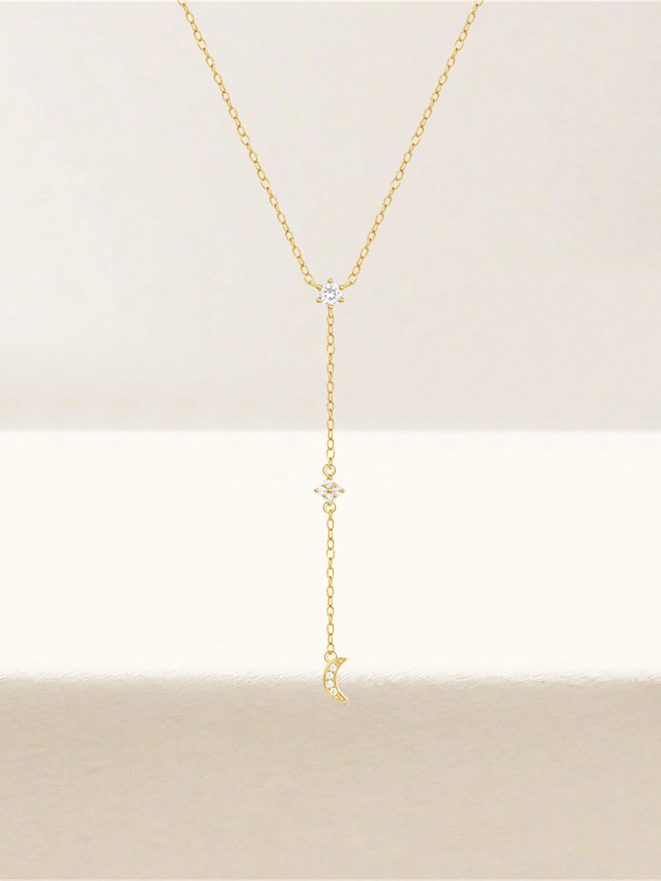 925 Sterling Silver Moon & Star Drop Necklace
